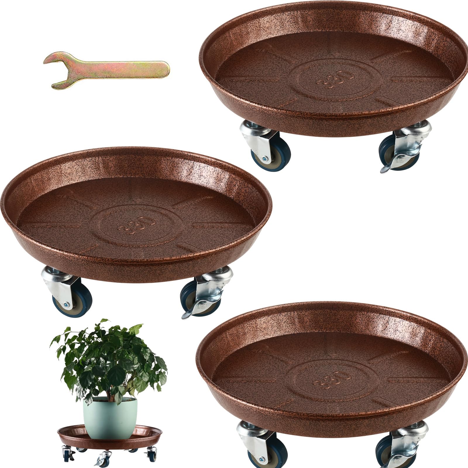3 Packs Heavy Duty Metal Plant Caddy with Wheels - 13