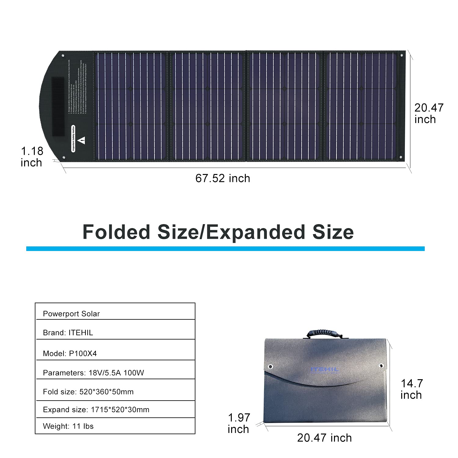 100W 18V Monocrystalline Solar Panel Kit - Portable High Efficiency Solar Charger with USB 3.0/USB 2.0/DC Output | Foldable Solar Power Backup for Home, Camping, RV, Boating & Emergency Power Supply