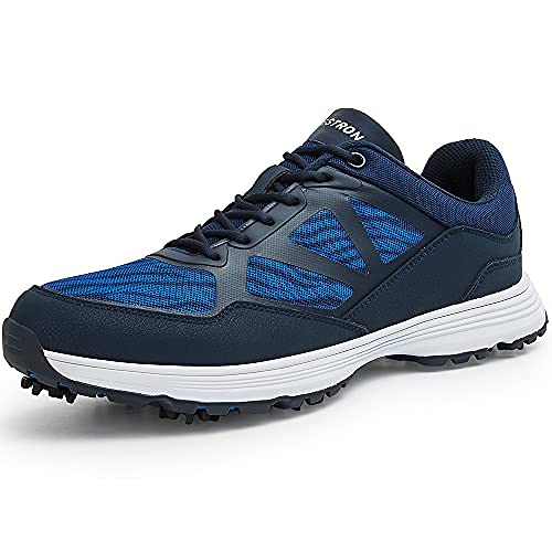 Feitao Men's Professional Golf Shoes with 7 Spikes - Non-Slip Waterproof Sneakers for Training & Golfing - Breathable Comfort Design in Blue Size 13 - Perfect for Golf Courses & Outdoor Sports