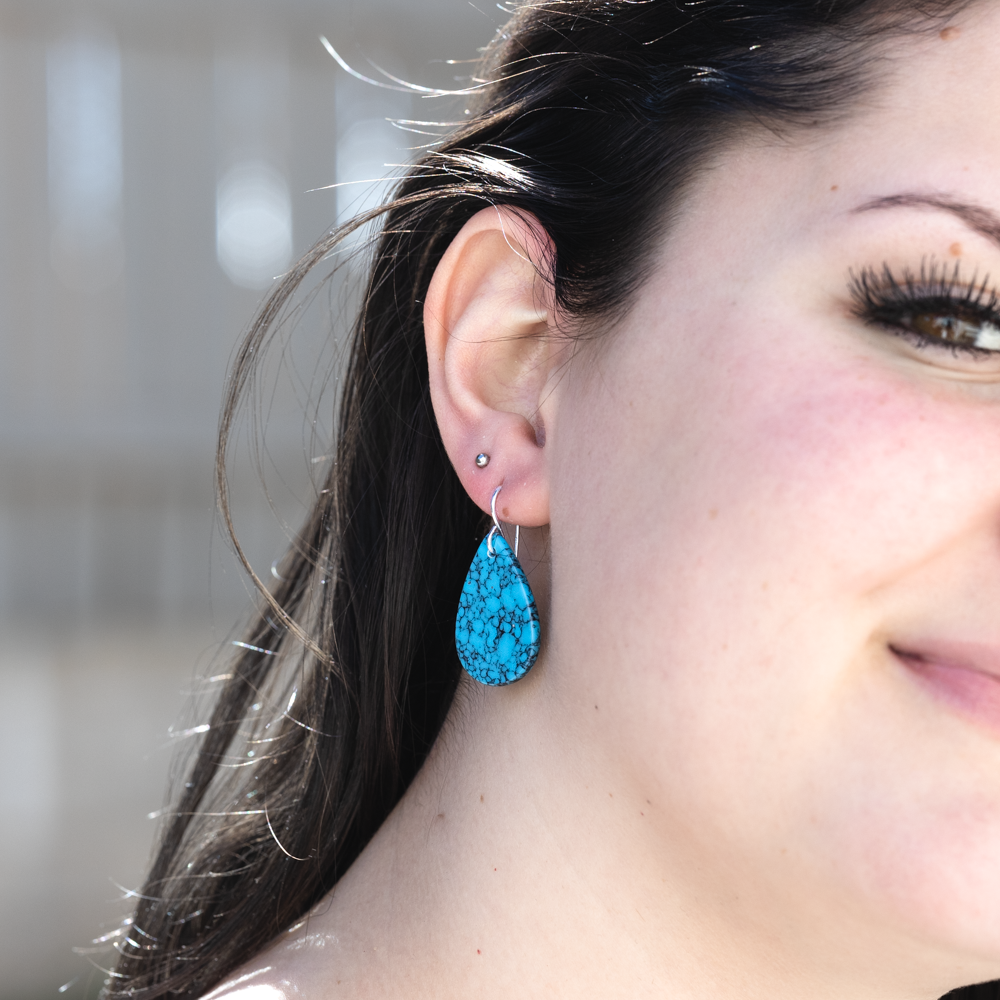 Radiante Upcycled Dark Blue Turquoise Dangle Earrings for Women | Handmade Boho Jewelry | Perfect for Parties, Weddings & Everyday Wear