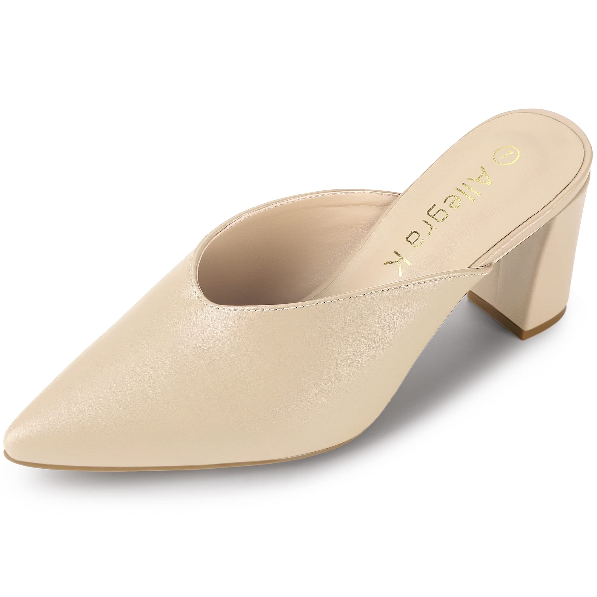 Allegra K Women's Pointed Toe Chunky Heel Slide Mules - Comfortable Dressy Sandals for Office, Party & Summer Outfits