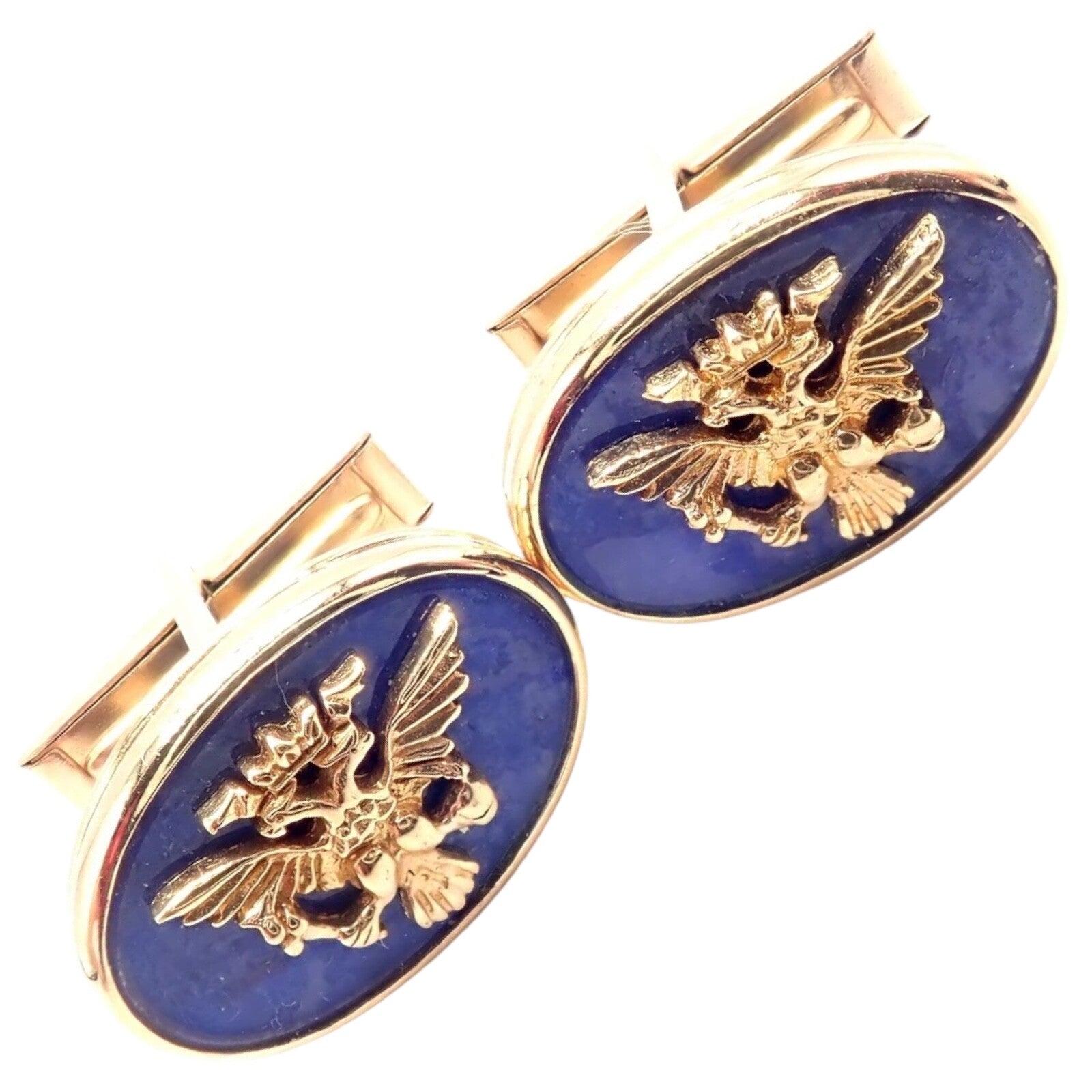 Authentic Franklin Mint Faberge Imperial Eagle 14k Yellow Gold Lapis Cufflinks - Luxury Men's Jewelry Gift for Formal Occasions & Business Events