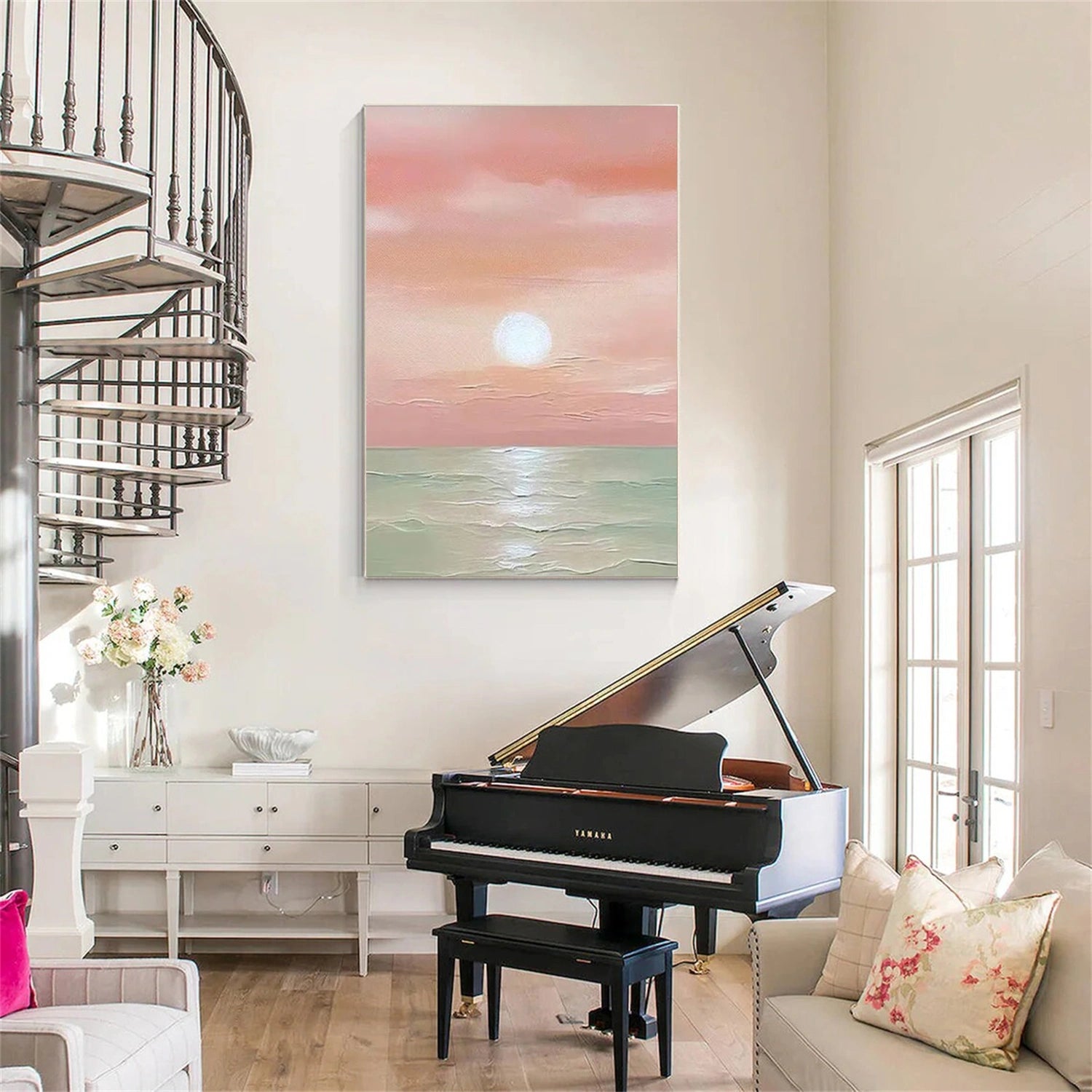 Pink and Green Ocean Sky Abstract Textured Canvas Wall Art - Modern Home Decor for Living Room, Bedroom & Office | #OS265