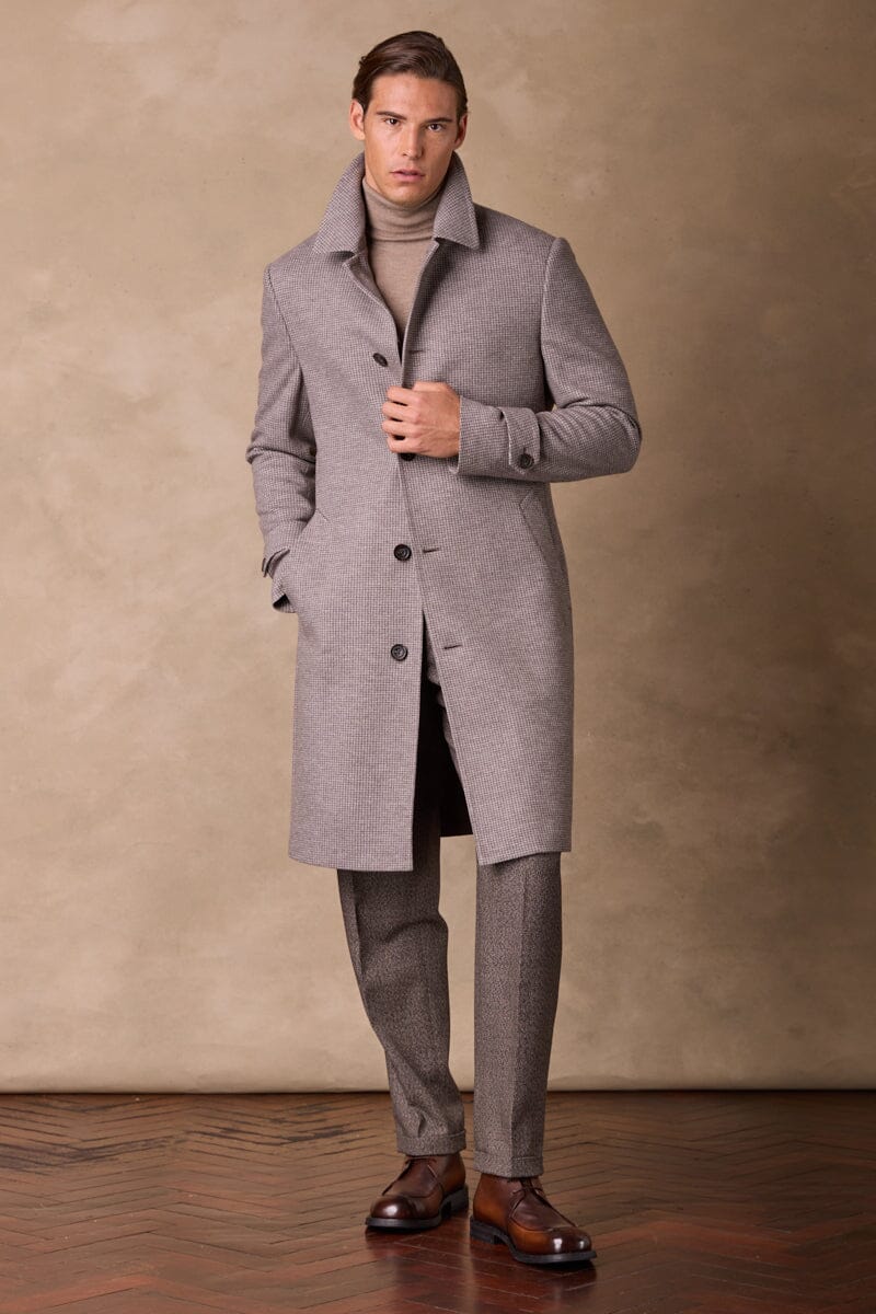 The Spencer Car Coat - Light Brown Houndstooth Wool Jacket for Men | Classic Winter Outerwear for Business & Casual Wear | Perfect for Office, Travel & Date Nights