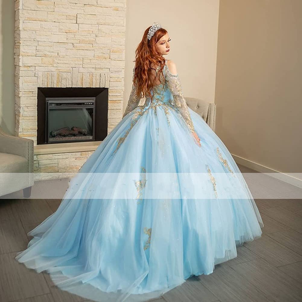 Elegant Lilac Quinceanera Dress for Women - Long Sleeve Lace Applique Sweet 16 Ball Gown | Perfect for Quinceañeras, Proms, Weddings & Special Occasions