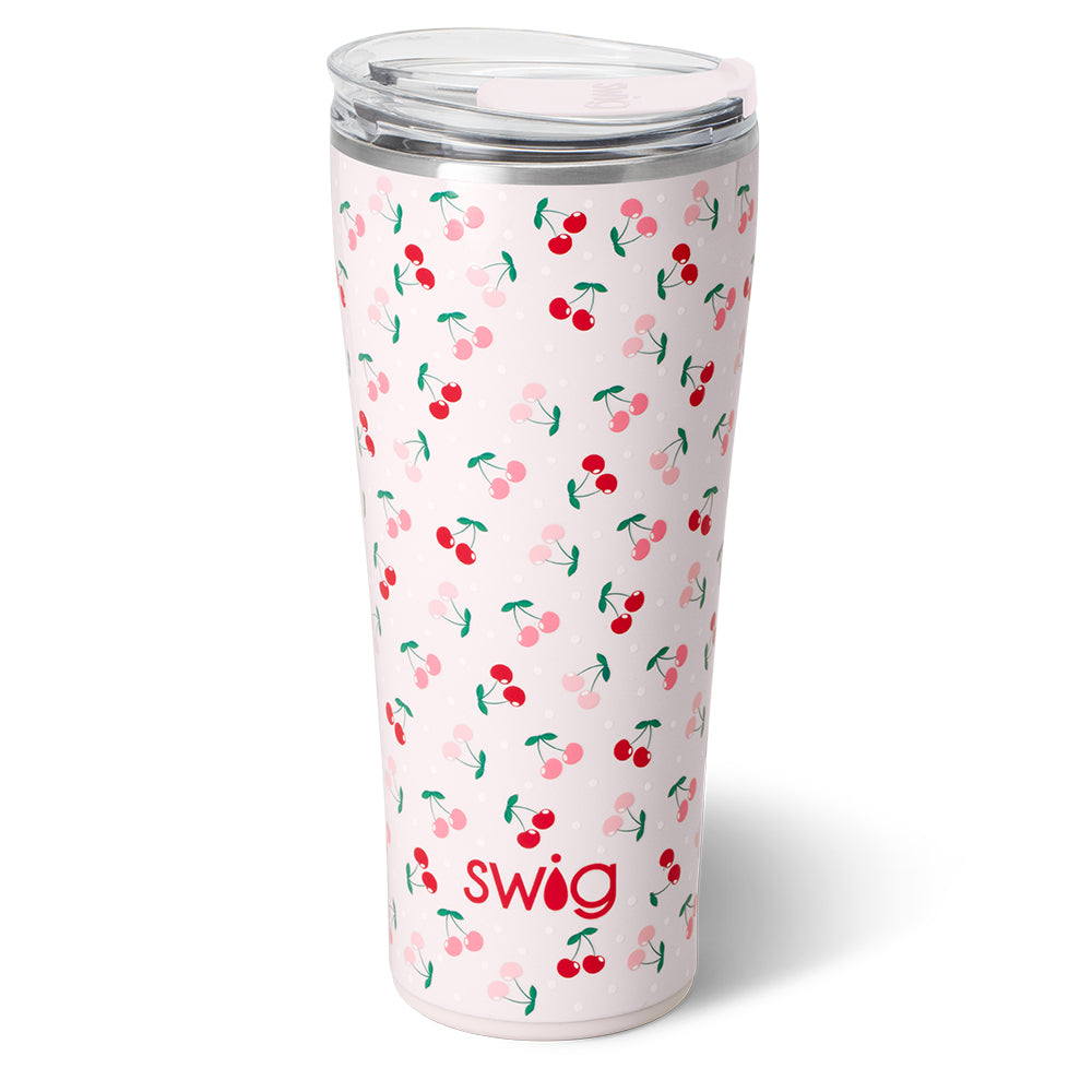 32oz Cherry Pie Tumbler with Lid and Straw - Insulated Stainless Steel Travel Mug for Hot & Cold Drinks - Perfect for Coffee, Tea, Smoothies, and Outdoor Activities