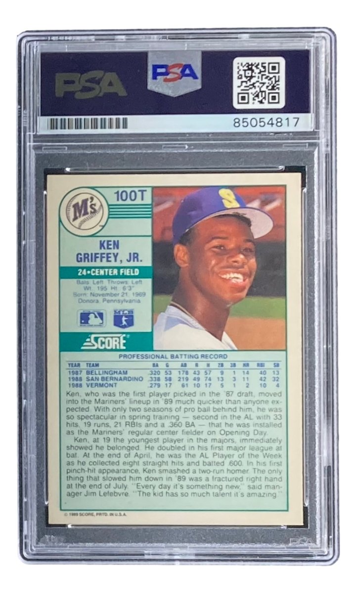 Ken Griffey Jr Signed 1989 Score #100T Rookie Card - PSA/DNA Gem Mint 10 - Seattle Mariners Baseball Collectible for Display & Investment