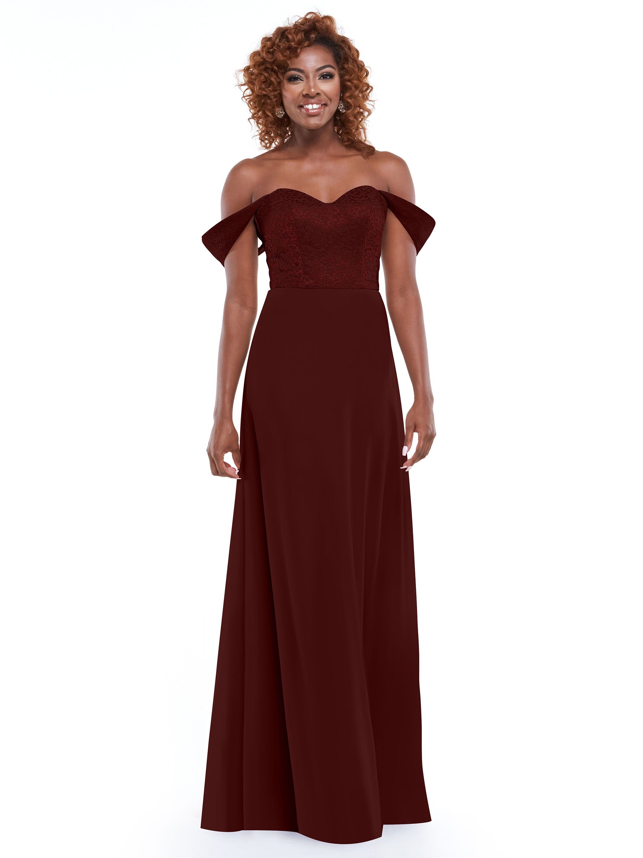 Elegant Off-the-Shoulder Chiffon A-Line Bridesmaid Dress with Lace Bodice - Perfect for Weddings, Formal Events & Special Occasions