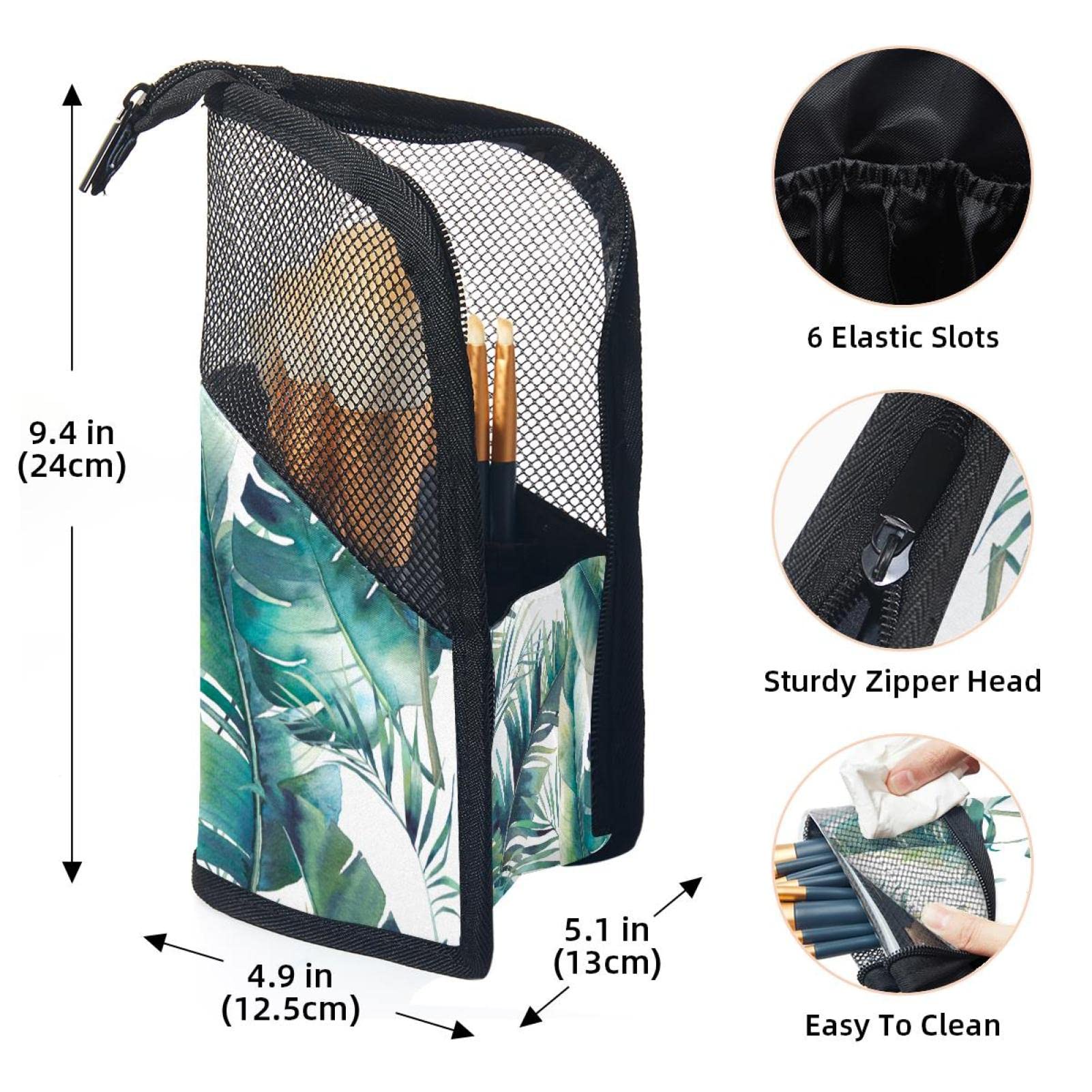 Premium Makeup Brush Organizer Bag with 12 Slots - Portable Travel Cosmetic Brush Holder Case (Palm Leaf Tropical Design) - Perfect for Home Storage & On-the-Go Makeup Artists