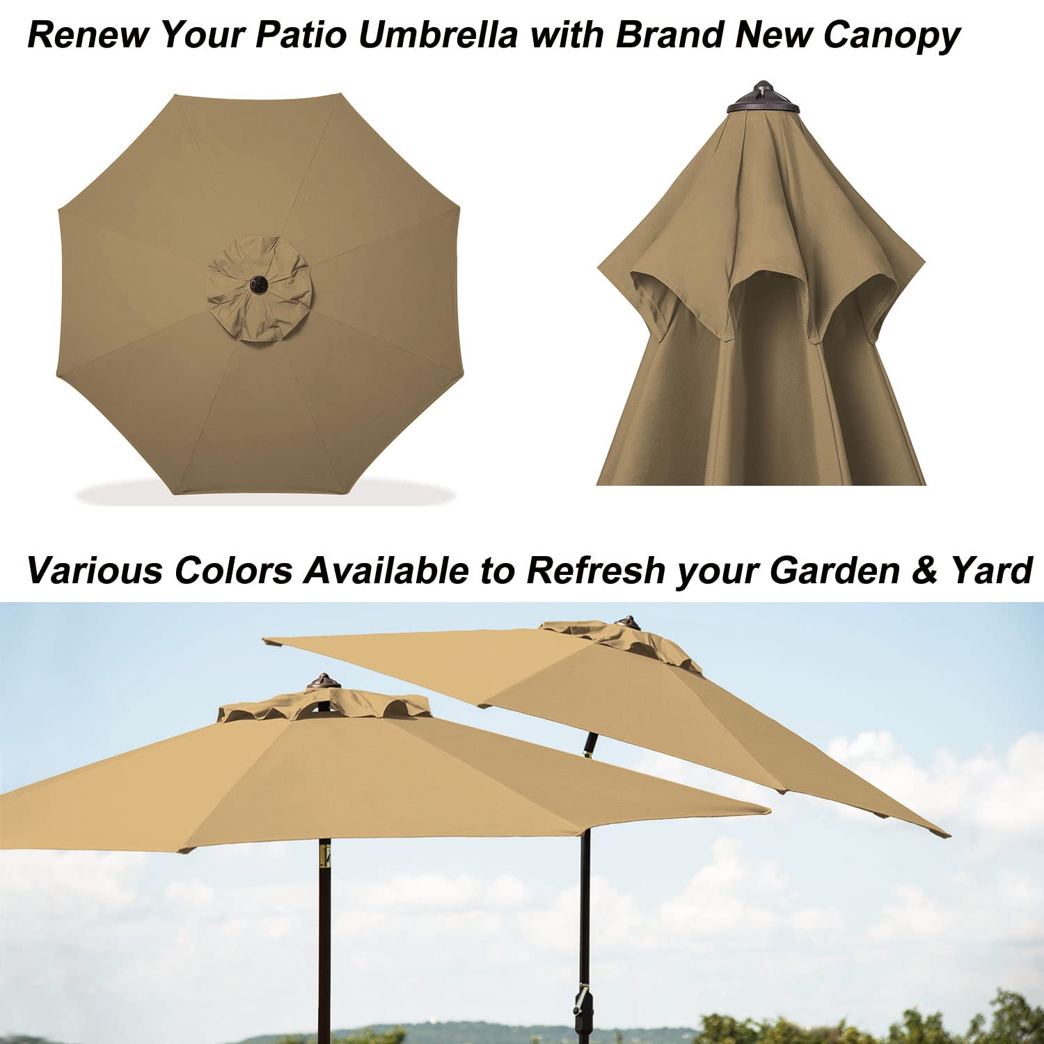 9ft Replacement Canopy for Patio Umbrella - UPF 50+ Sun Protection & Fade Resistant - Perfect for Outdoor Dining & Poolside Use