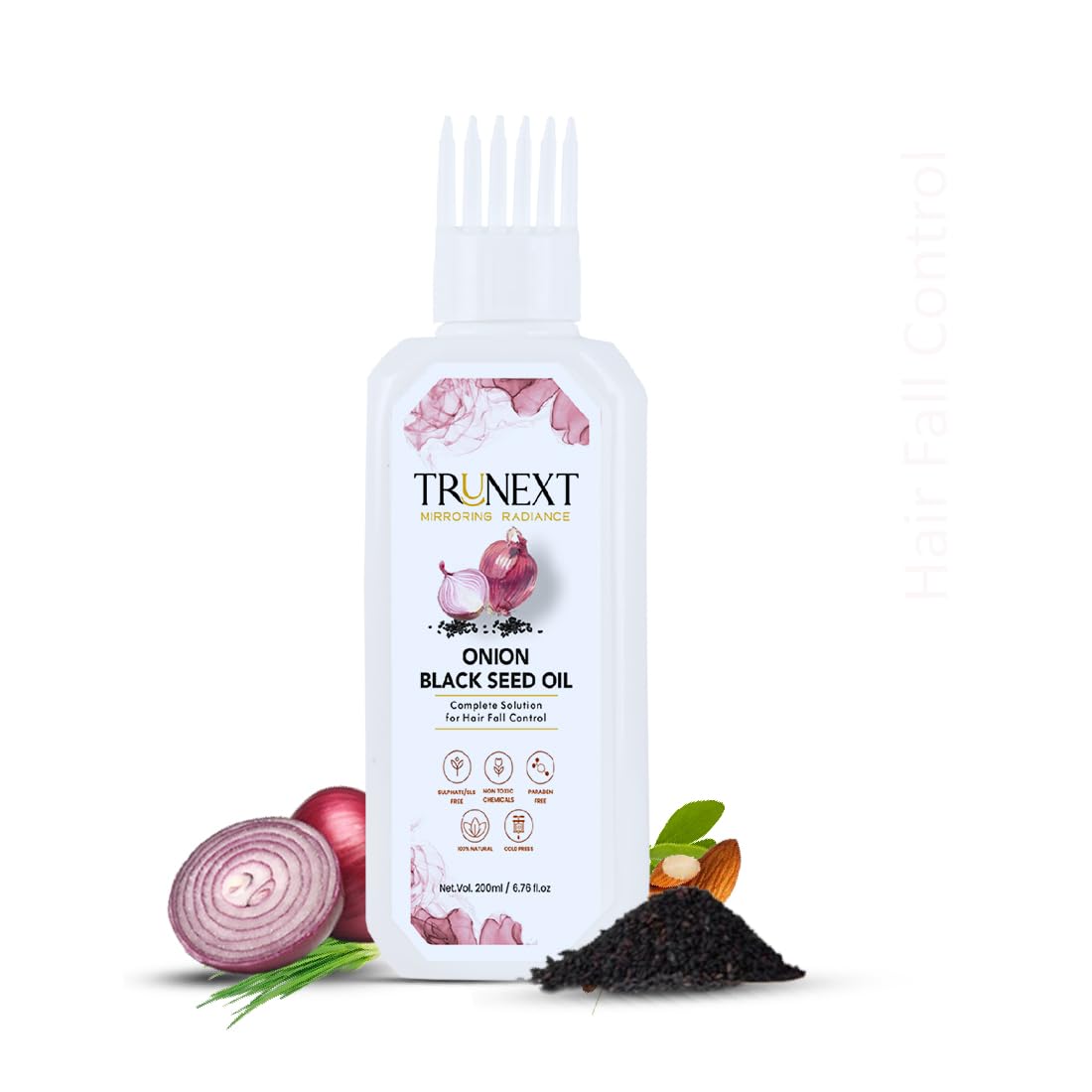 TRUNEXT Onion Black Seed Hair Oil for Hair Growth & Fall Control - 200ml - Natural Scalp Treatment for Thicker, Stronger Hair - Perfect for Daily Use & Hair Care Routine