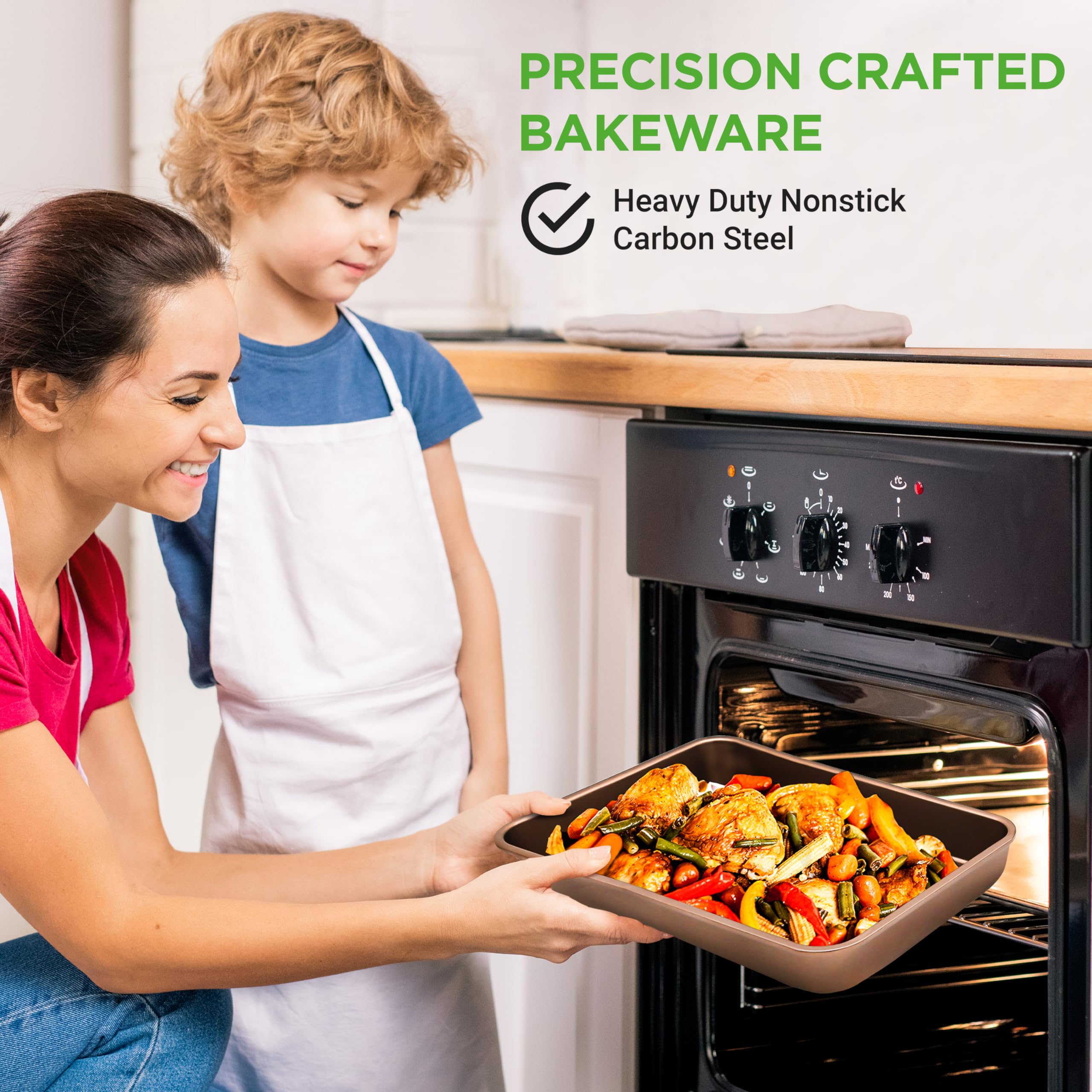 NutriChef 6-Piece Nonstick Bakeware Set - Carbon Steel Baking Pans with Cookie Sheets, Square Pan, Loaf Pan, Round Cake Pan & Muffin Tin - Gold Kitchen Essentials for Baking Cookies, Bread, Cakes & Cupcakes at Home