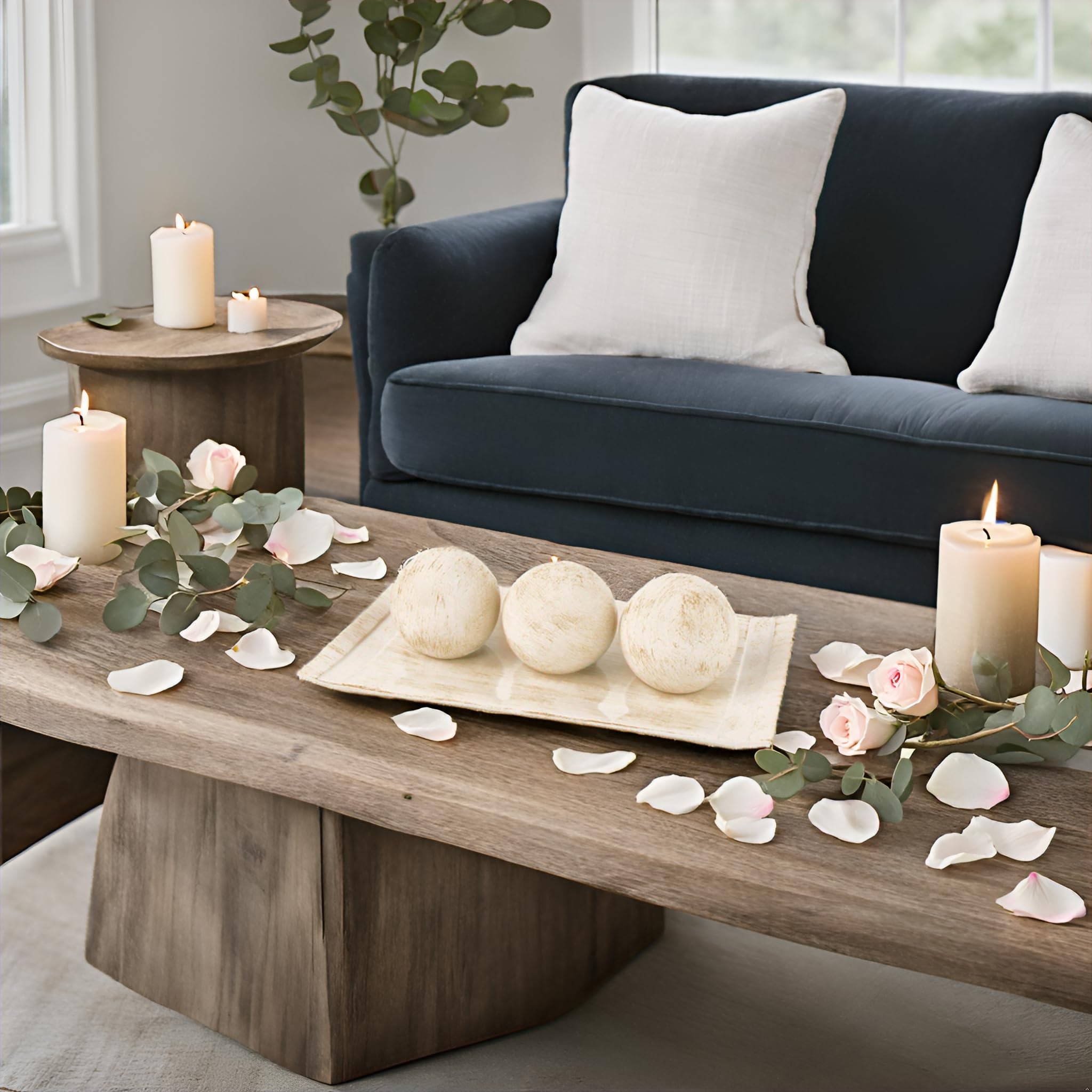 Creative Scents Rustic Luxe Decorative Tray & Orb Set - Modern Farmhouse Centerpiece for Coffee Table, Dining Table Decor - Handcrafted Wooden Bowl with Decorative Balls - Perfect for Living Room, Entryway & Wedding Decor