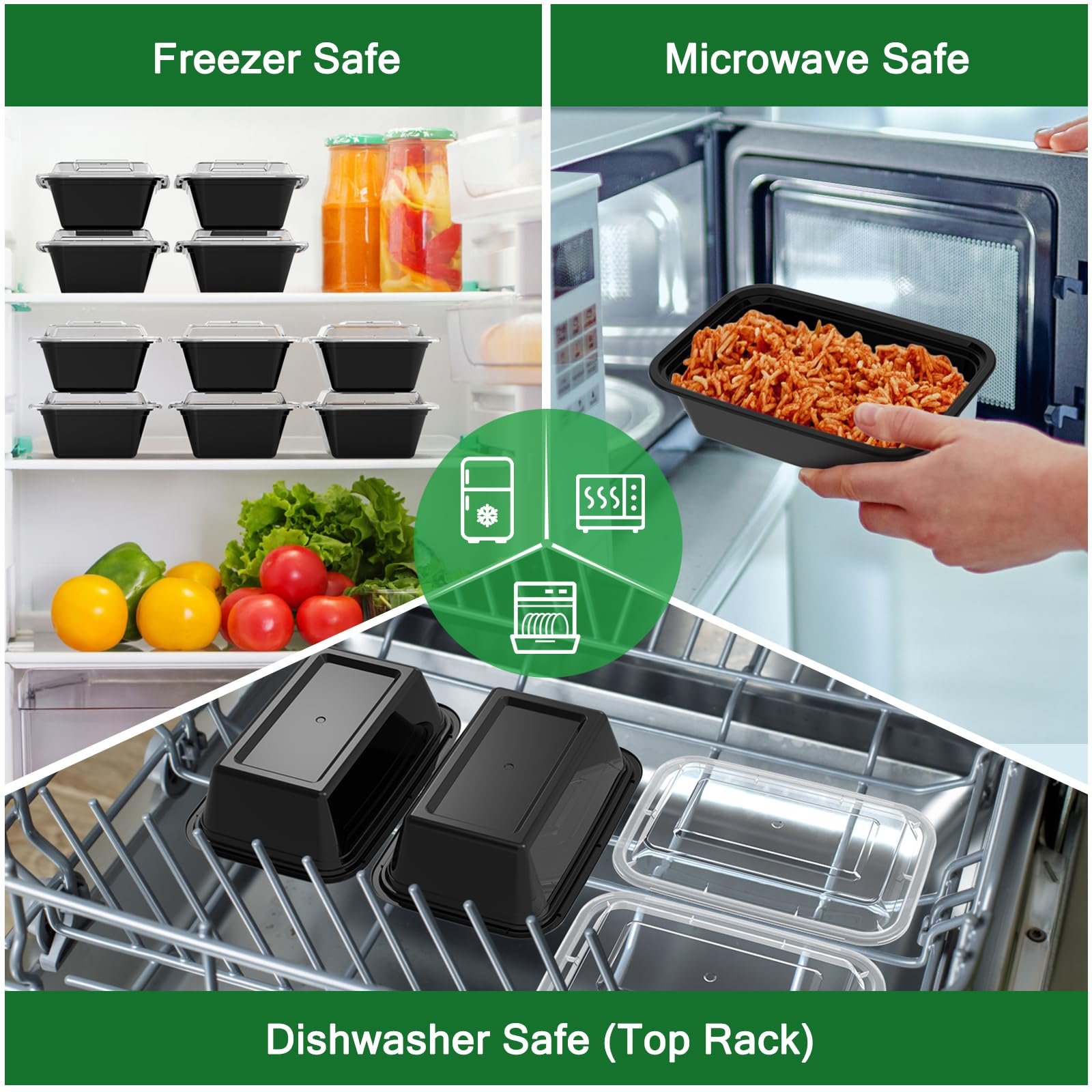50-Pack (100-Piece) 24 oz Reusable Meal Prep Containers with Lids - Leakproof, Microwave, Freezer & Dishwasher Safe - BPA-Free Plastic Food Storage Containers for Meal Prepping, Leftovers, Takeout & Office Lunch