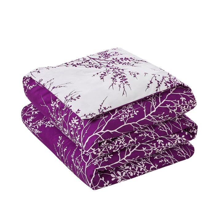 Spirit Linen 6-Piece Queen Comforter Set - Ultra Soft Microfiber Bedding with Elegant Foliage Design - Includes Comforter & Pillow Shams (Purple, Queen Size) - Perfect for Master Bedrooms, Guest Rooms & Cozy Winter Nights
