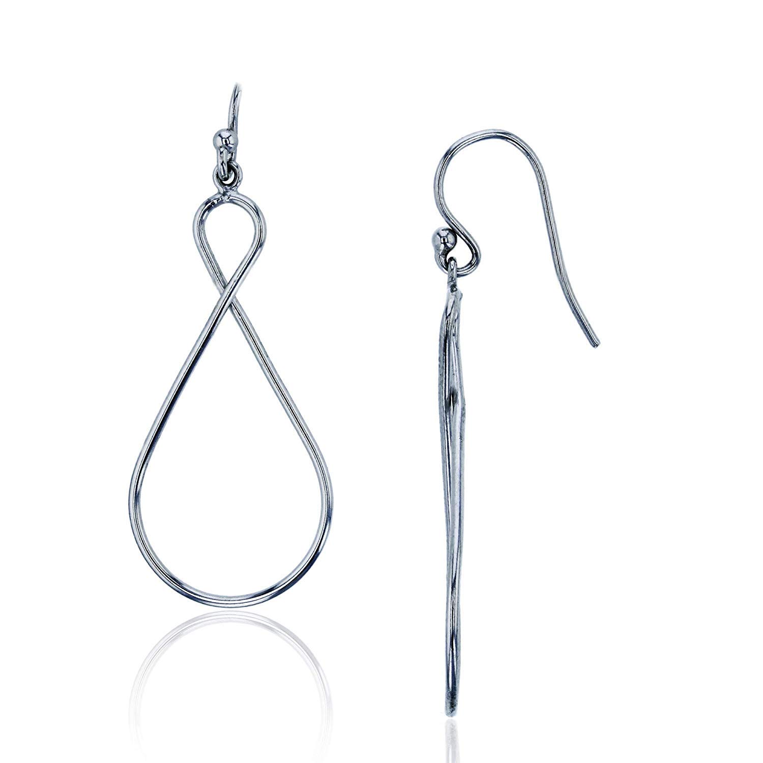 DECADENCE Sterling Silver Rhodium Plated Infinity Twist Dangle Earrings for Women | 14k Gold Swirl Fish Hook Drop Wire Earrings with Secure Bar Closure | Elegant Jewelry for Parties, Weddings & Everyday Wear