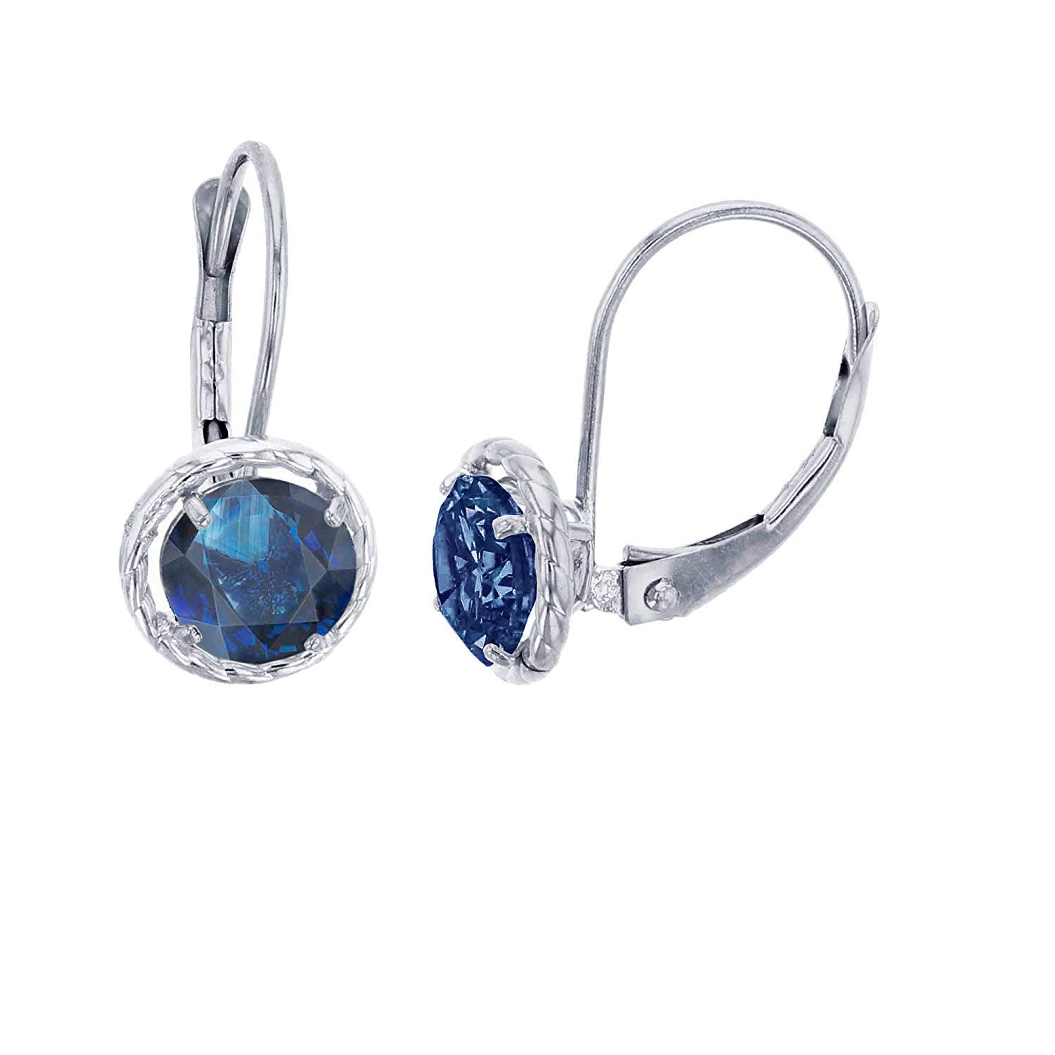 10K Yellow, White & Rose Gold 5mm Round Gemstone Leverback Earrings with Rope Frame | Genuine Birthstone Jewelry for Women | Perfect for Weddings, Parties & Everyday Wear