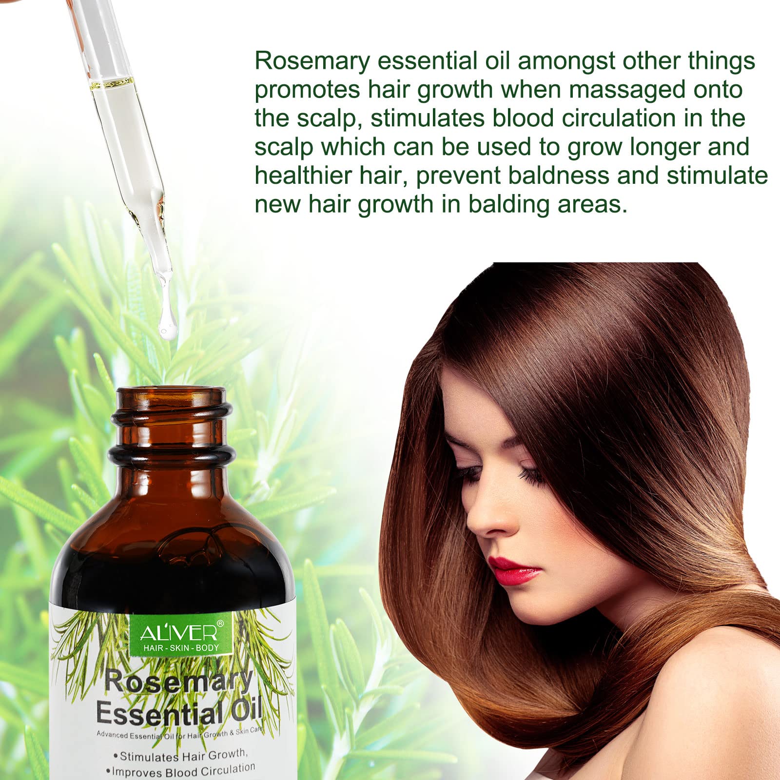 Organic Rosemary Oil for Hair Growth & Skin Care - Natural Hair Strengthening Treatment for Fuller, Healthier Hair - Aromatherapy, Diffuser & Scalp Massage Essential Oil (60ml) - Perfect for Daily Hair Care Routine & Relaxation Therapy