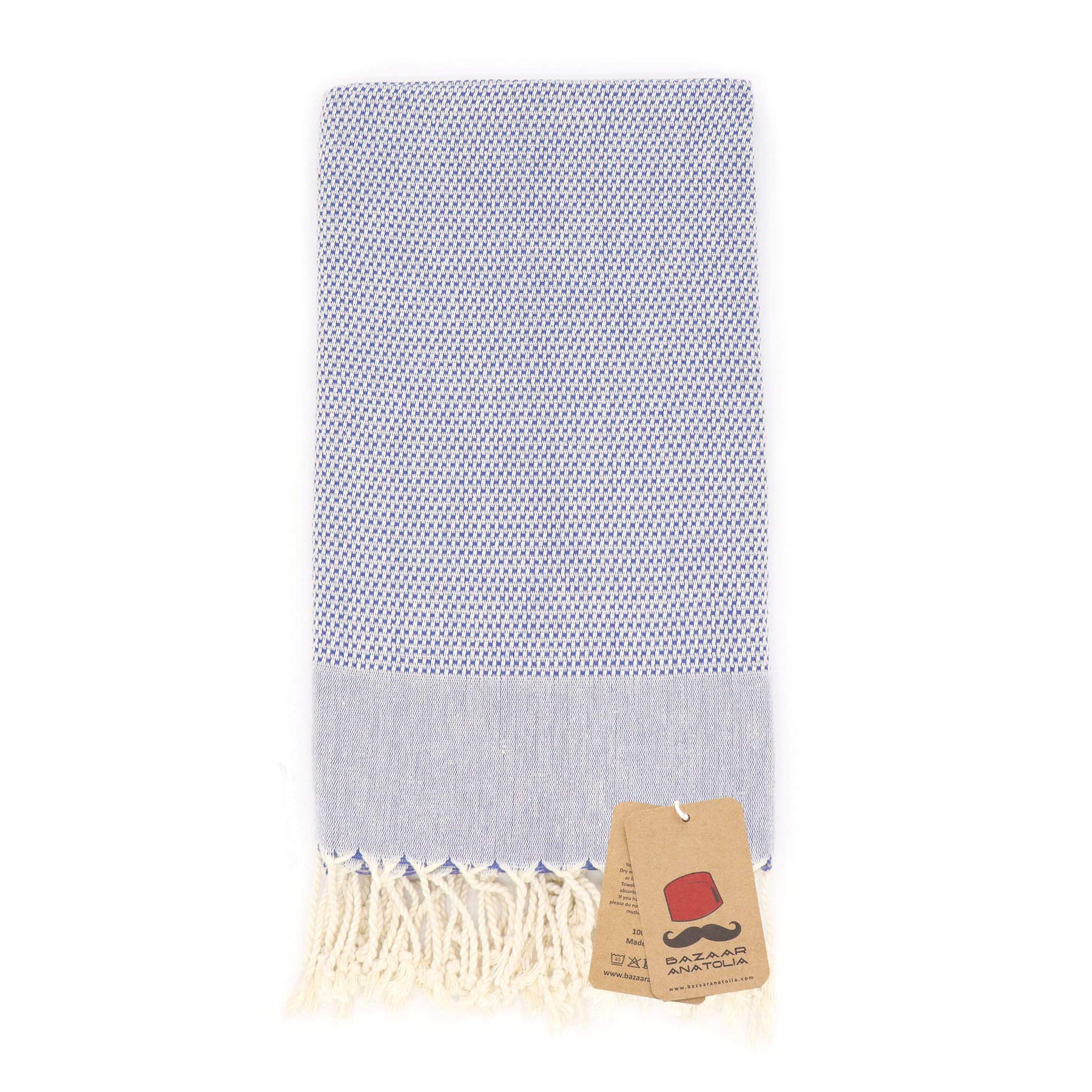 Premium Bazaar Anatolia 100% Cotton Acacia Turkish Beach Towel - Oversized 77x38 Inch Quick Dry Bath Towel for Pool, Gym, Sauna, Camping & Travel - Soft Boho Farmhouse Decor - Dark Blue