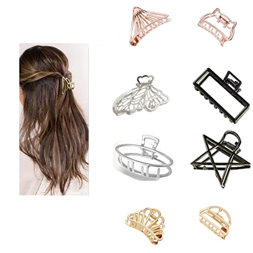 Samyak 8-Piece Geometric Metal Hair Clips Set - Medium Size Jaw Clamp Barrettes for Women & Girls | Perfect for Updos, Ponytails & Everyday Hairstyles