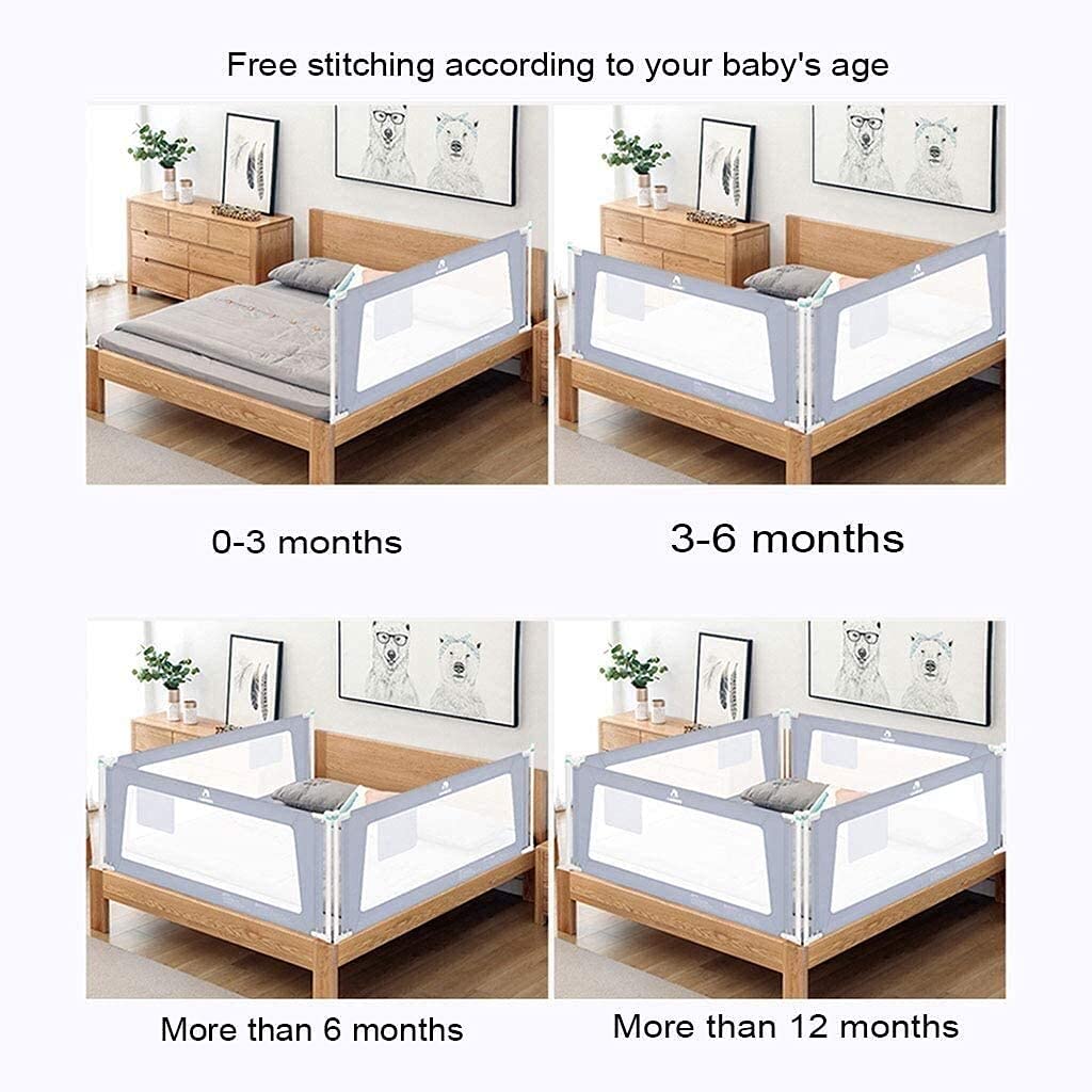 Extra Long Baby Playpen Bed Rail - 180cm & 150cm Gray Safety Bed Rails with Swing Down Design, Mesh Guard & Liftable Crib Feature | Anti-Collision & Anti-Drop Protection for Toddlers | Perfect for Nursery, Daycare & Travel Use