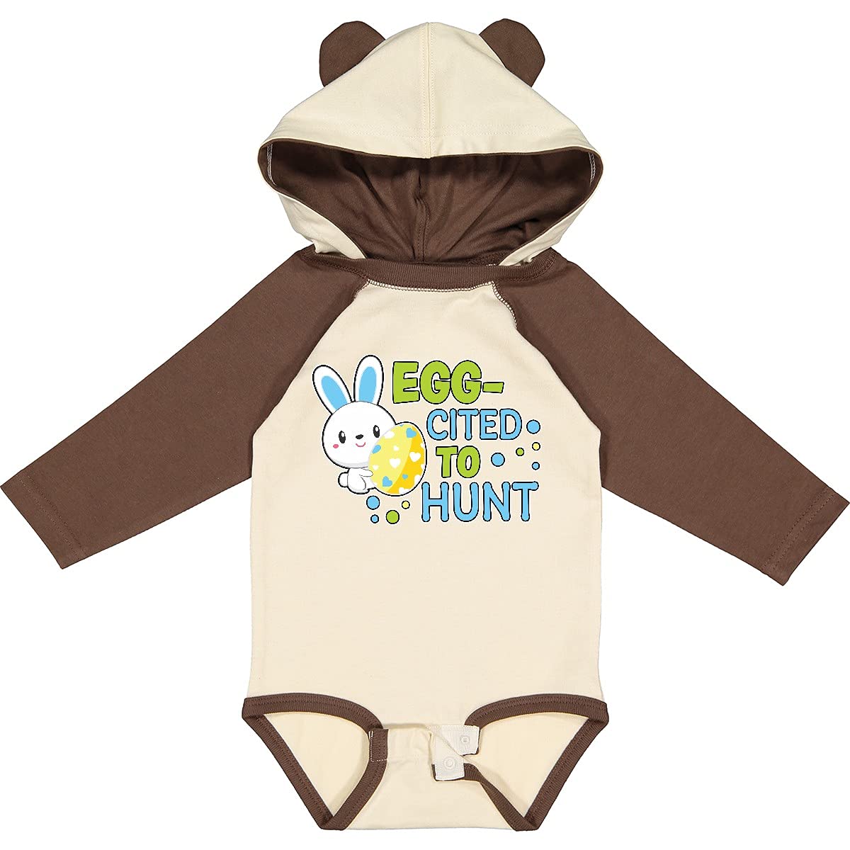 Eggcited To Hunt with Bunny Holding Easter Egg Long Sleeve Baby Bodysuit - Cute Easter Outfit for Boys & Girls - Perfect for Easter Egg Hunts, Spring Photos & Family Celebrations