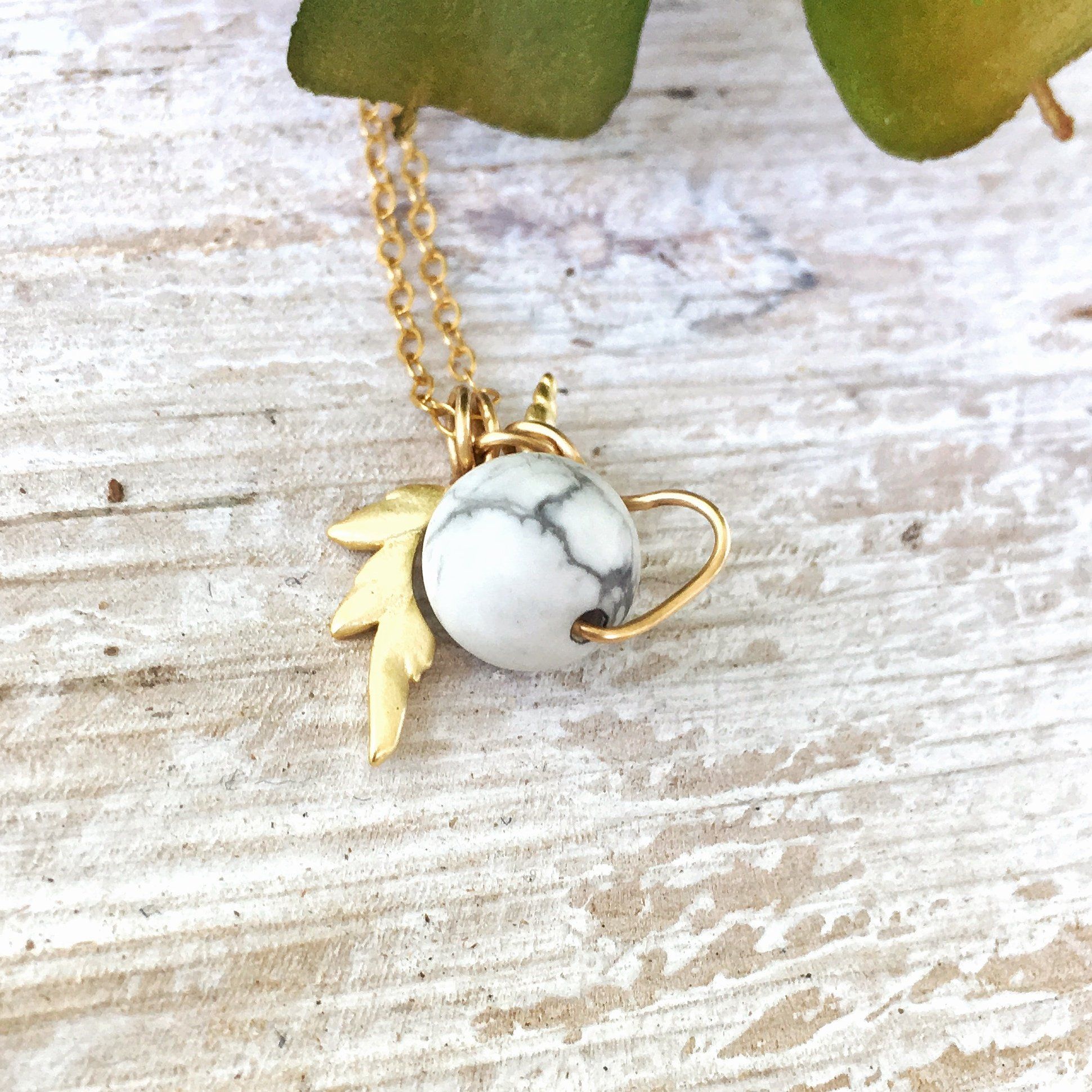 White Howlite Necklace with Unicorn Charm - 14K Gold Filled Pendant for Women & Girls - Perfect for Birthdays, Gifts & Spiritual Healing Jewelry