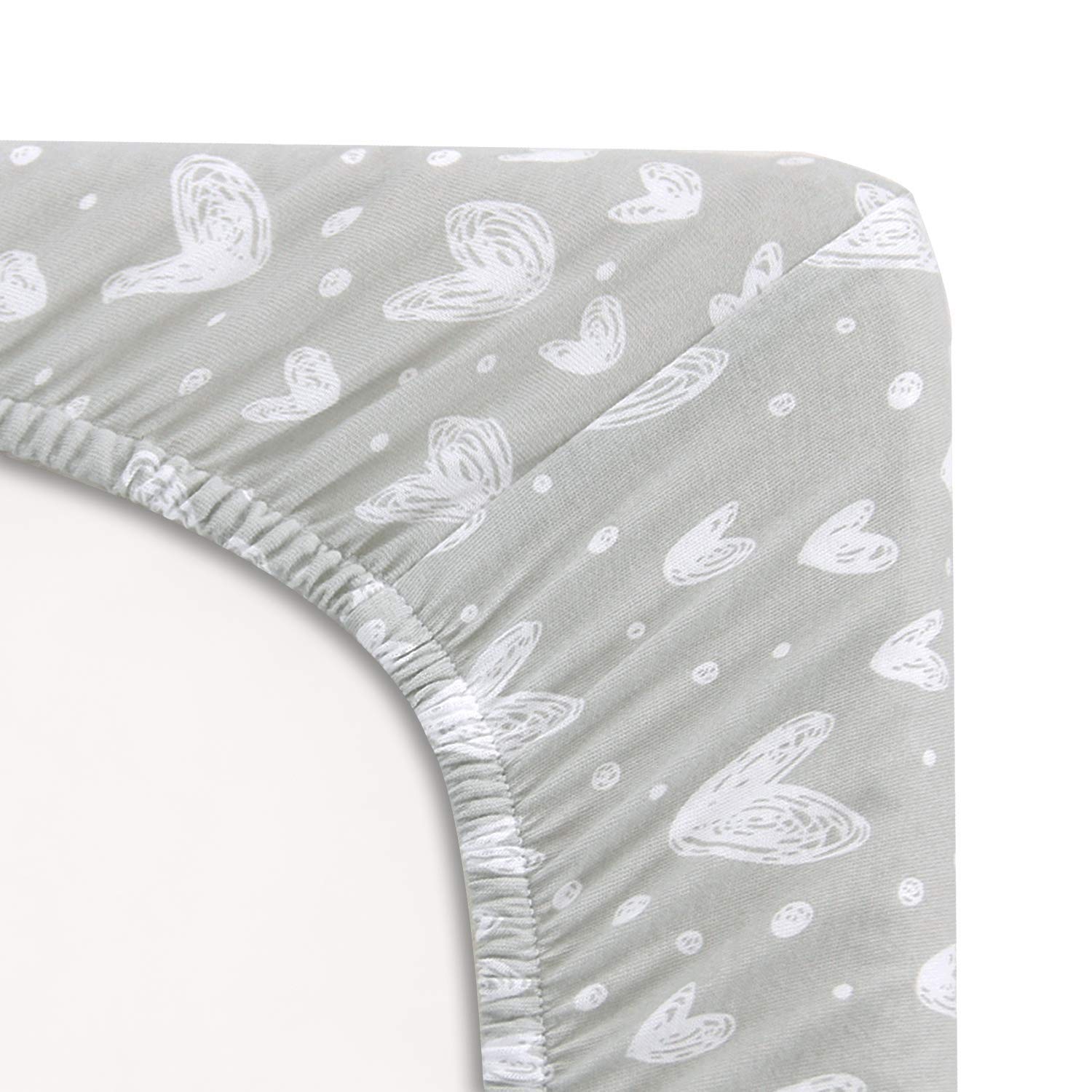 Soft & Breathable 100% Jersey Cotton Pack and Play Sheets - 2 Pack, Fits ADOVEL, BabyBond & ELEMARA 4-in-1 Bassinet Bedside Crib - Grey & White Star Print - Perfect for Nursery, Travel & Co-Sleeping