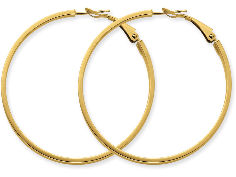 14K Yellow Gold 3x40mm Polished Round Hoop Earrings for Women - FJC Finejewelers | Classic Everyday Jewelry, Perfect for Work, Parties & Special Occasions