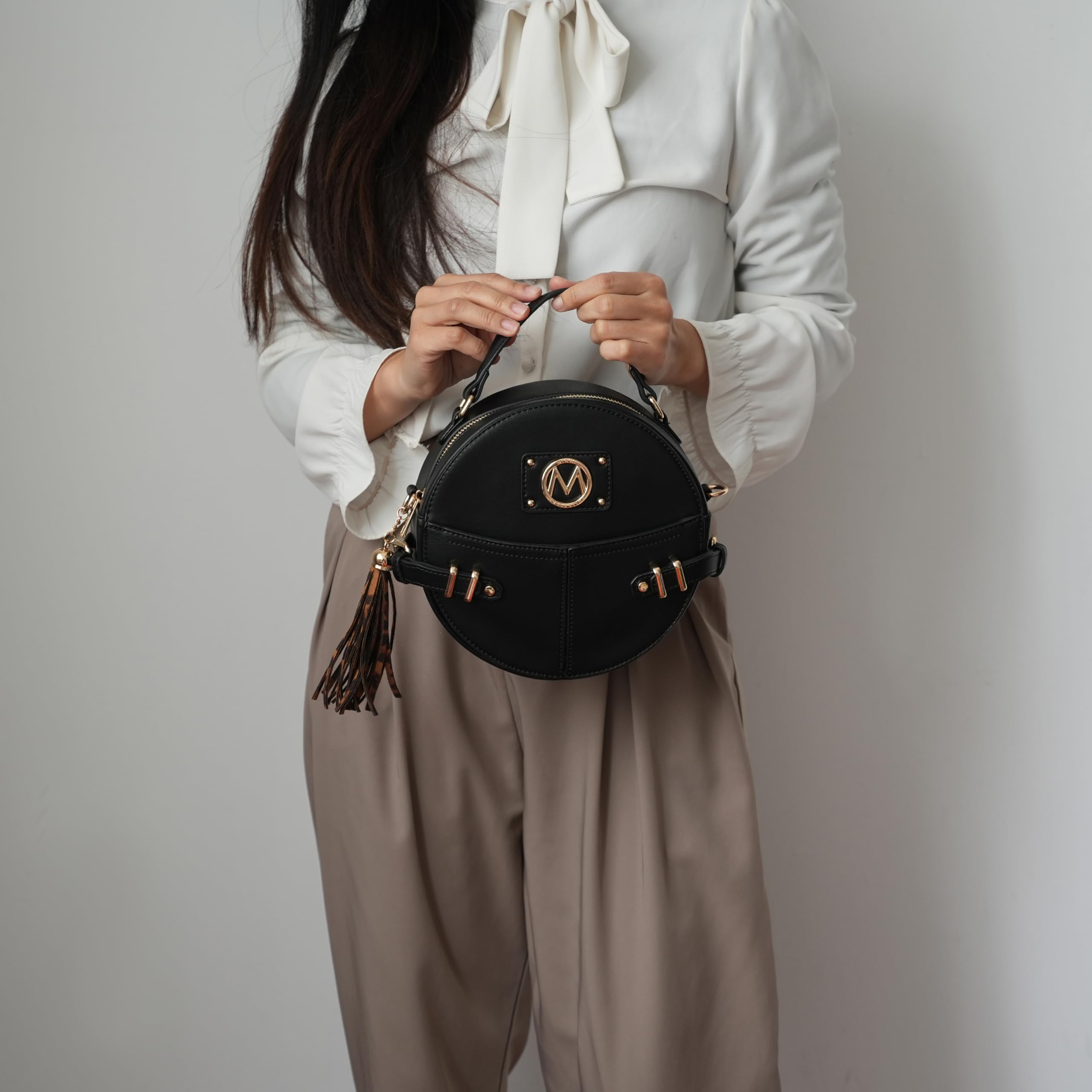 MKF Collection Vegan Leather Round Crossbody Bag for Women - Stylish Circle Shoulder Purse by Mia K | Perfect for Casual Outings, Date Nights & Travel Accessories