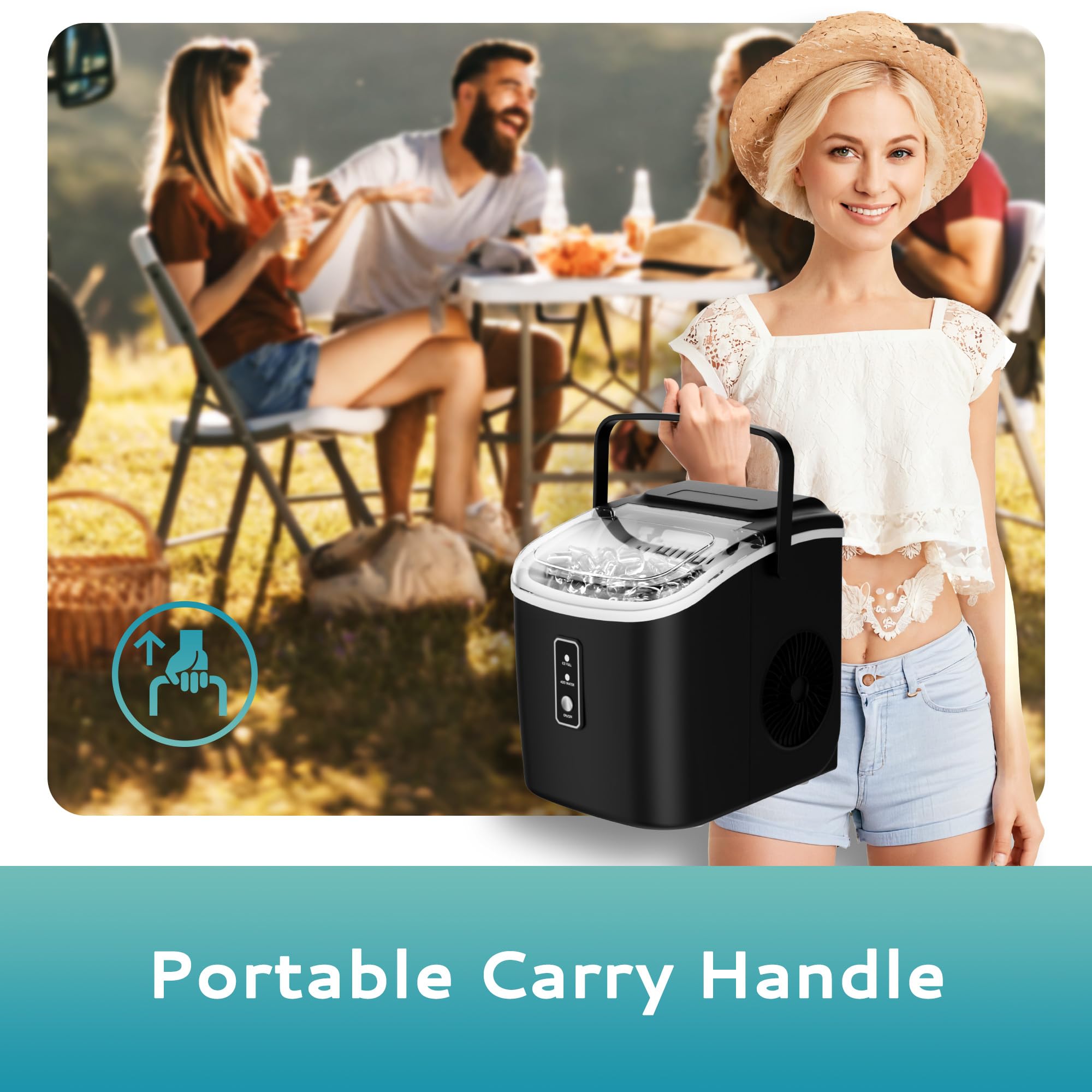 EUHOMY 26.5lbs/Day Portable Ice Maker Machine - Countertop Ice Maker with Auto-Cleaning, 9 Cubes in 6 Minutes, Includes Basket & Scoop - Perfect for Home Kitchen, Camping, RV & Outdoor Activities (Black)