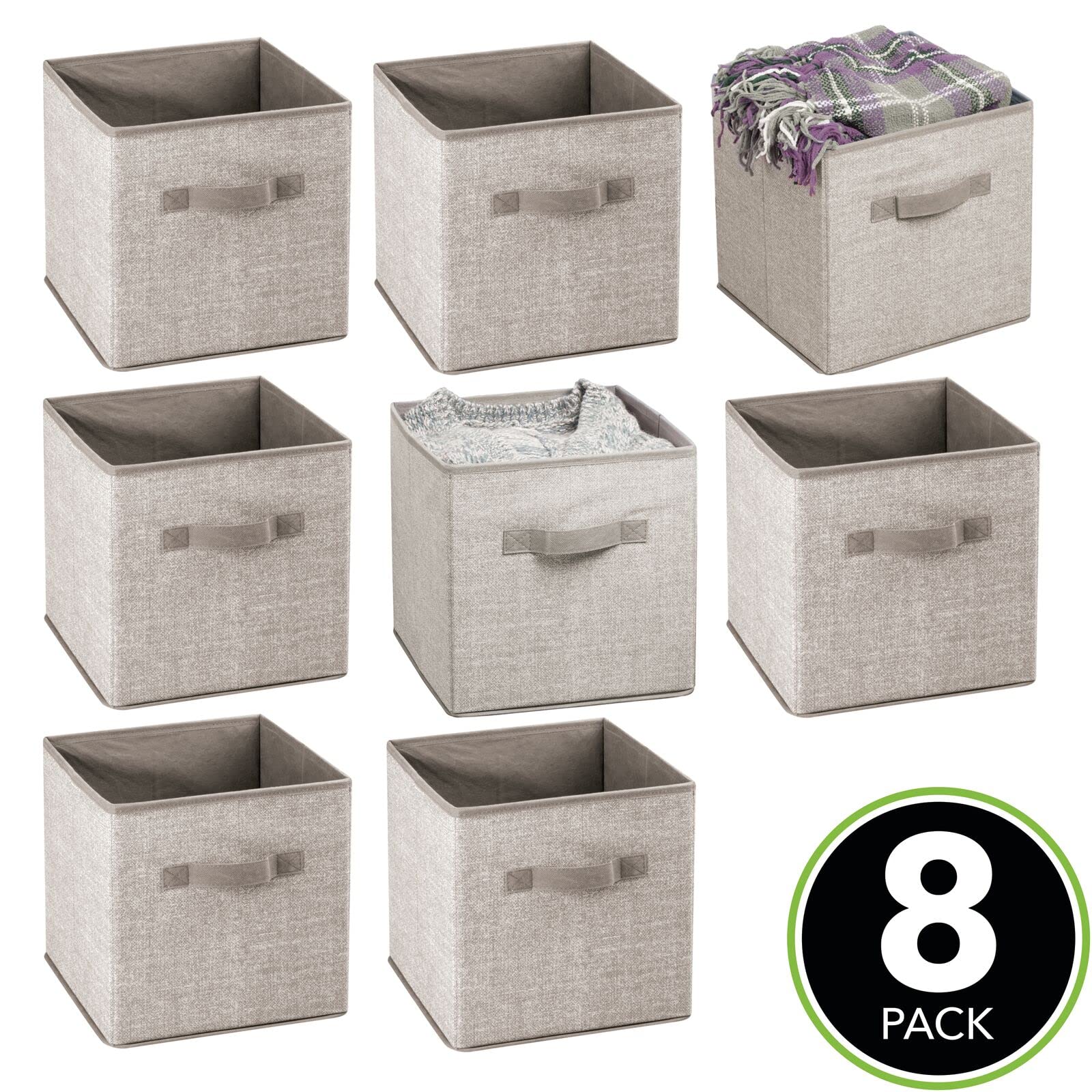 mDesign Small Fabric Collapsible Storage Bins 8-Pack - Foldable Organizer Cubes with Handles for Closet, Bedroom & Cube Furniture - Perfect for Clothes, Linens & Accessories Storage - Space-Saving Linen Storage Bins for Home Organization (Lido Collection)
