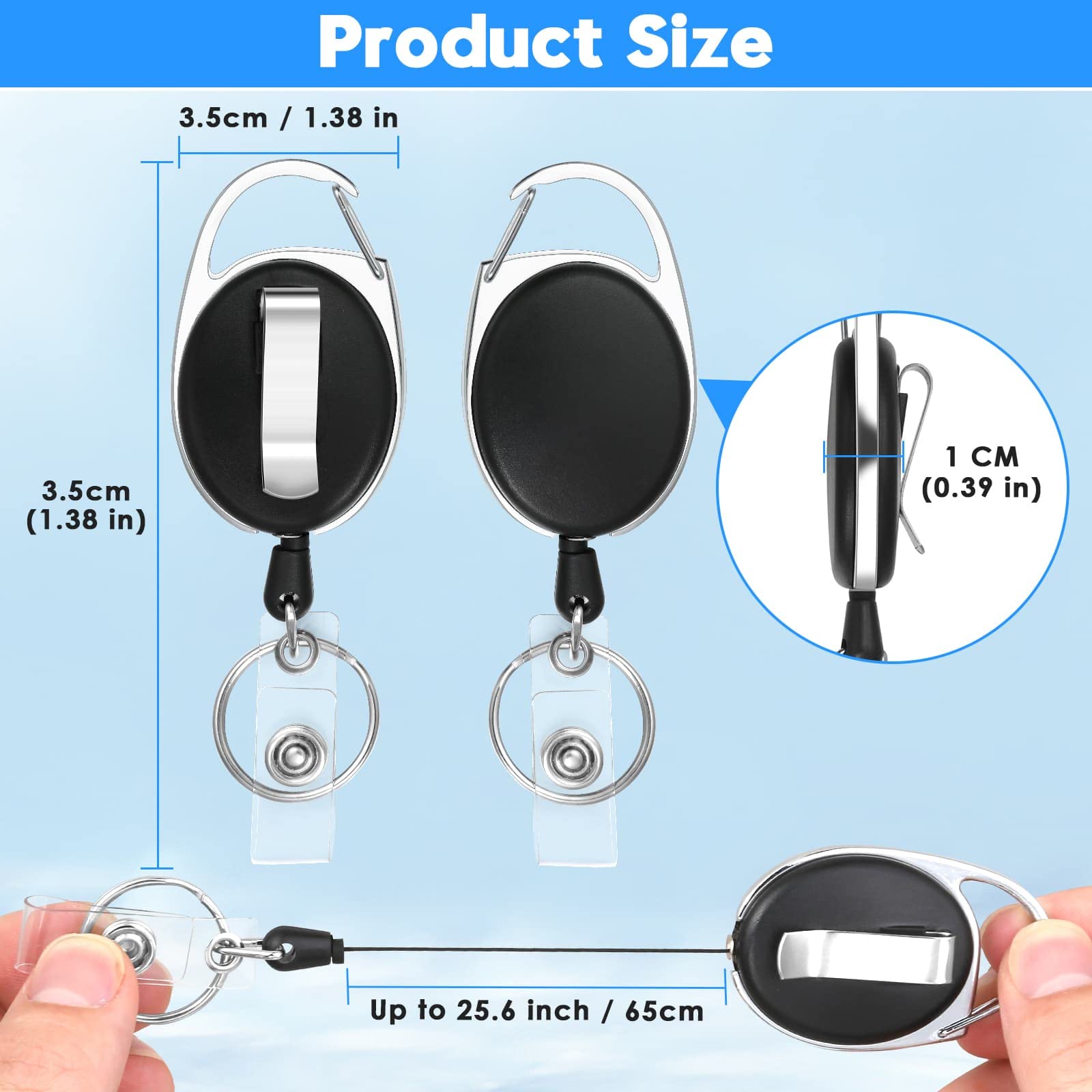 Selizo 6-Pack Retractable ID Badge Holder Reel with Clip - Black | Secure Key Card & Employee Badge Holder for Work, Events & Conferences