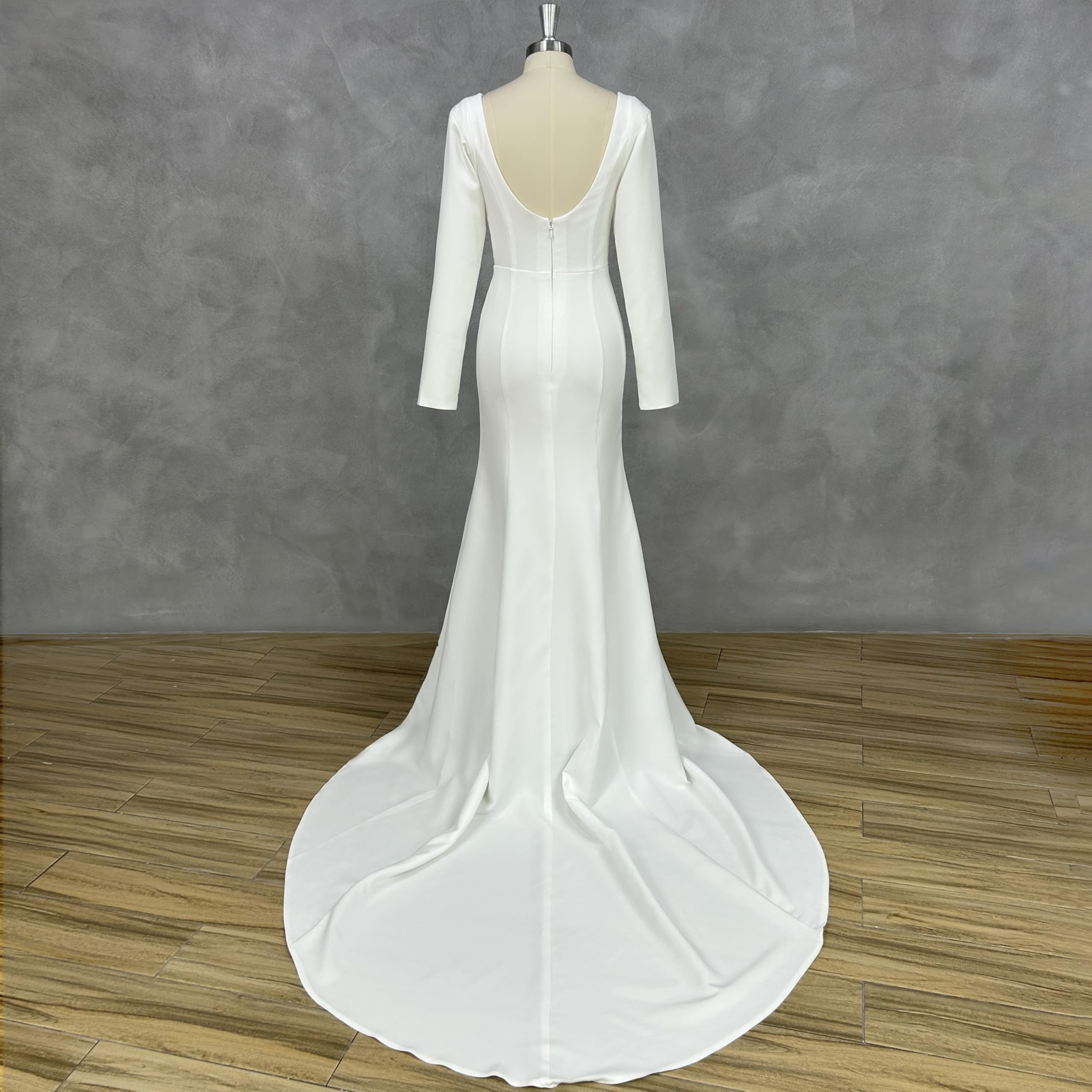Elegant Long Sleeve Mermaid Wedding Dress - Satin Square Neck Evening Gown with Train for Women | Perfect for Bridal, Formal Parties & Special Occasions