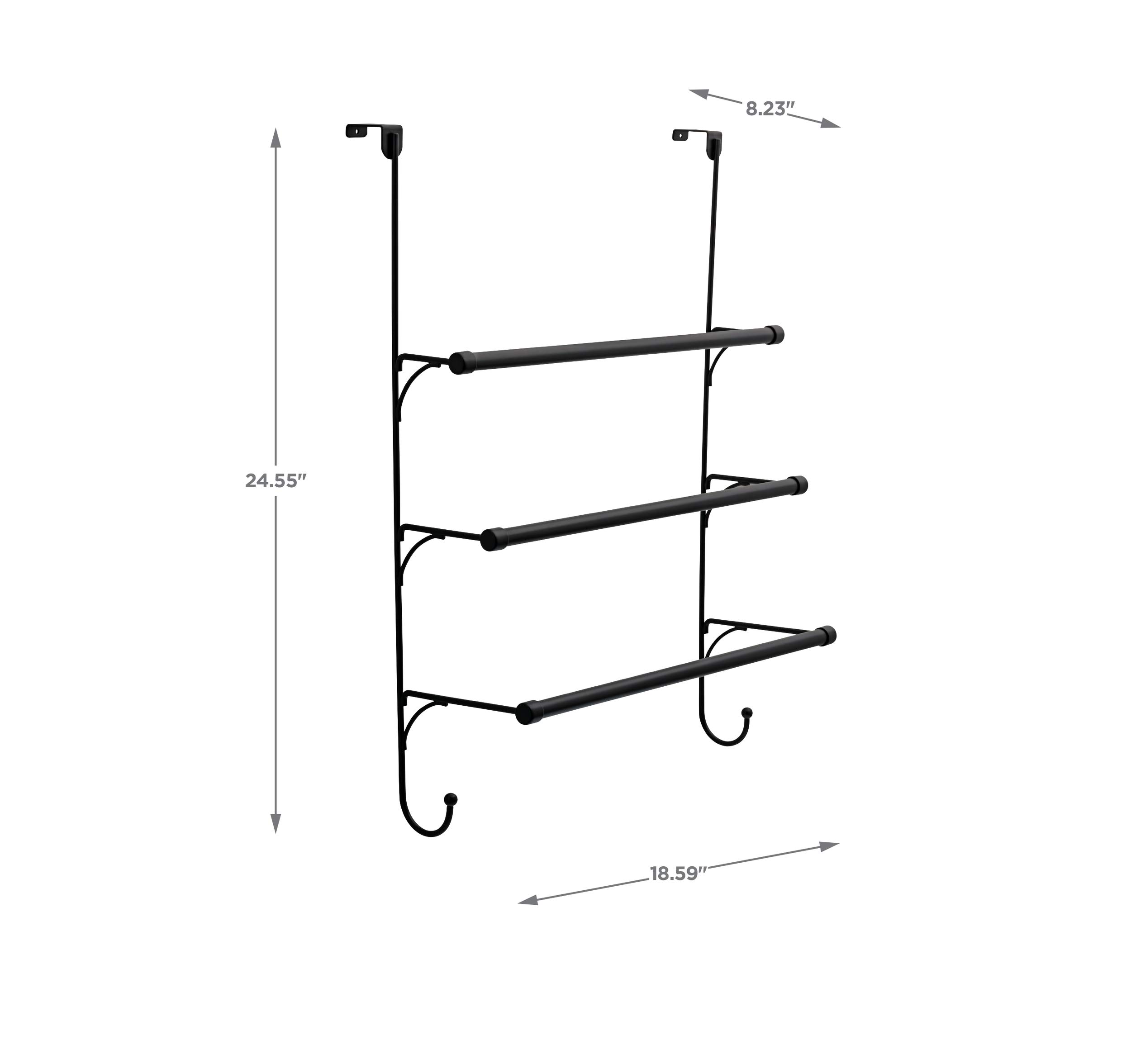 Franklin Brass Triple Over the Door Towel Rack - 3-Tier Matte Black Bathroom Organizer with Hooks for Hand Towels, Robes & Accessories (1-Pack, Model 193153-MB) - Perfect for Small Bathrooms, Apartments & Dorm Storage Solutions