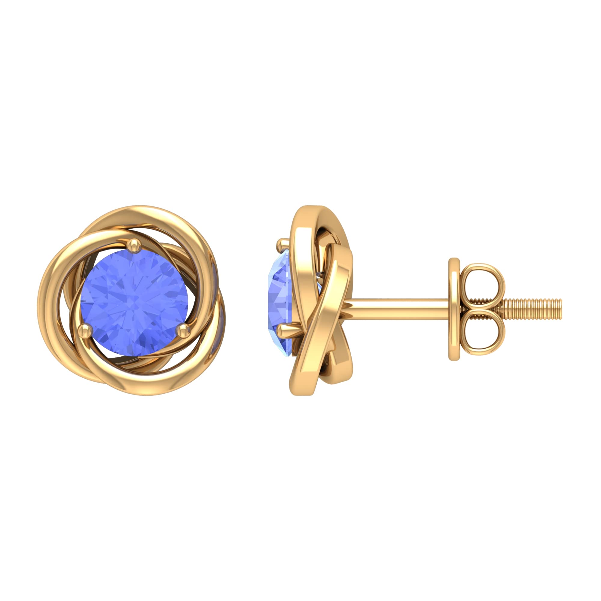 14K Solid Gold Tanzanite Stud Earrings for Women - Elegant Solitaire & Swirl Design - Perfect for Weddings, Anniversaries & Special Occasions
