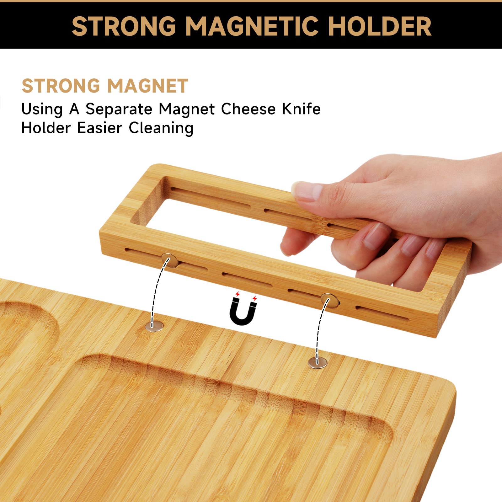 Premium Bamboo Charcuterie Board Set with 4 Stainless Steel Cheese Knives - Elegant Wooden Serving Tray for Cheese, Charcuterie, Fruits & Appetizers - Perfect Housewarming, Christmas, Bridal Shower & Wedding Gift Idea - Great for Entertaining, Parties & Holiday Gatherings