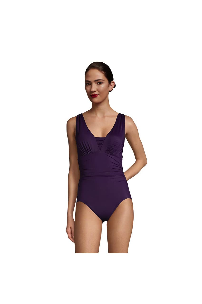 Lands' End Women's Slender Suit Grecian One Piece Swimsuit - Slimming Bathing Suit for Women, High Waist One Piece Swimsuit for Beach, Pool & Vacation