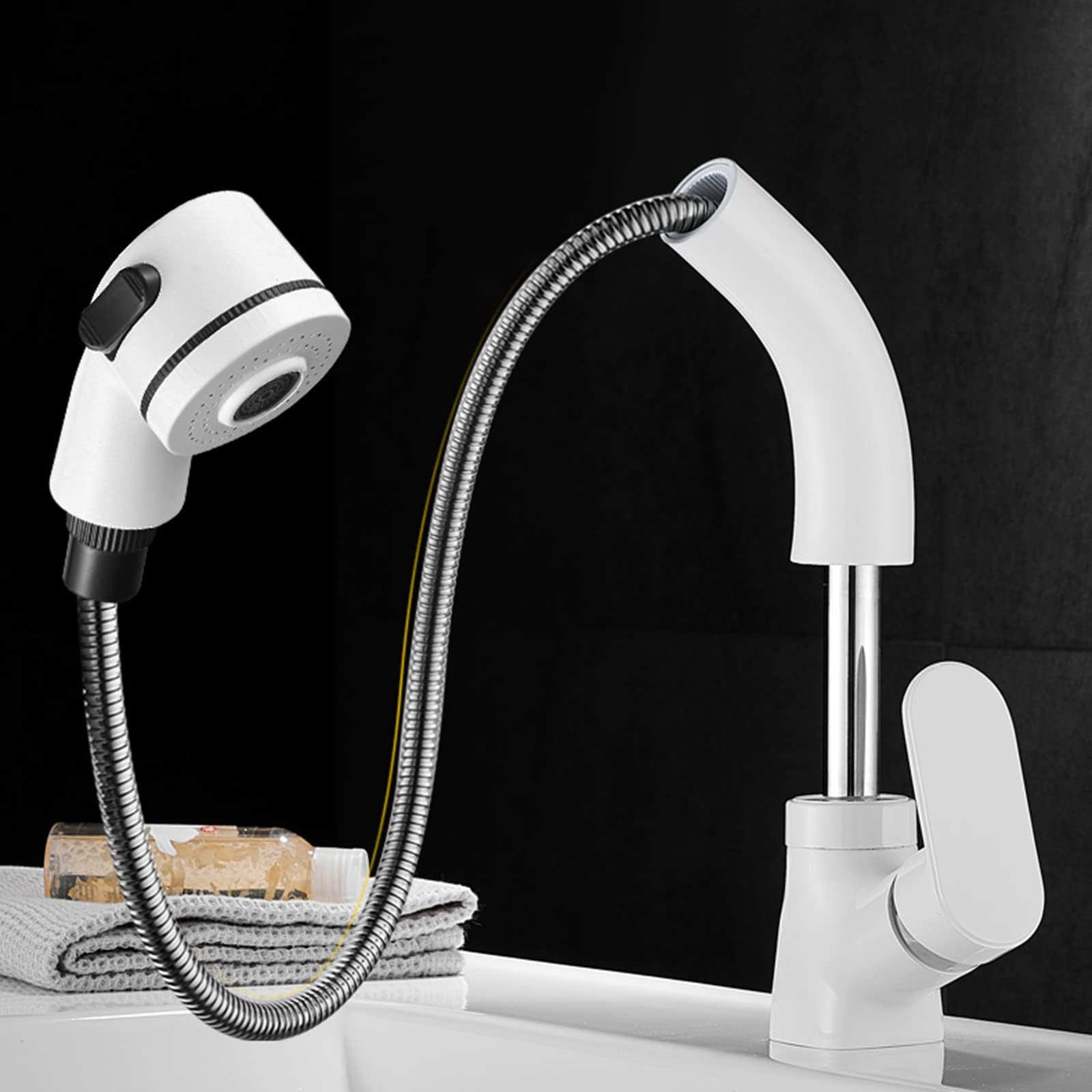 DEKIKA Pull-Out Spray Swivel Brass Bathroom Faucet - Hot & Cold Water Mixer for Sink - Matte Black, White & More Colors | Perfect for Modern Bathrooms, Guest Suites & Powder Rooms