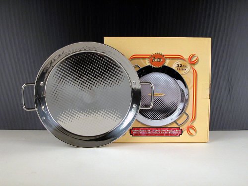 32cm Stainless Steel Paella Pan - Professional Spanish Rice Cooking Pan for Home Chefs & Outdoor Cooking