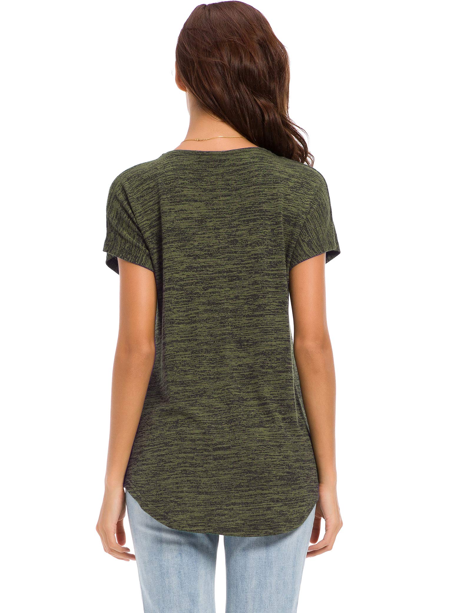 LUSMAY Women's Casual V-Neck Short Sleeve Tunic Top with Zipper - Loose Fit T-Shirt Blouse for Summer, Work & Everyday Wear