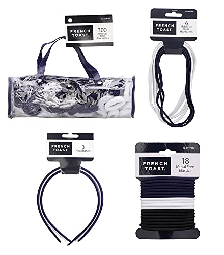 French Toast Kid's School Uniform Hair Accessories Set - Navy Blue & White Headbands & Hair Clips - Perfect for School Days, Picture Day & Special Occasions