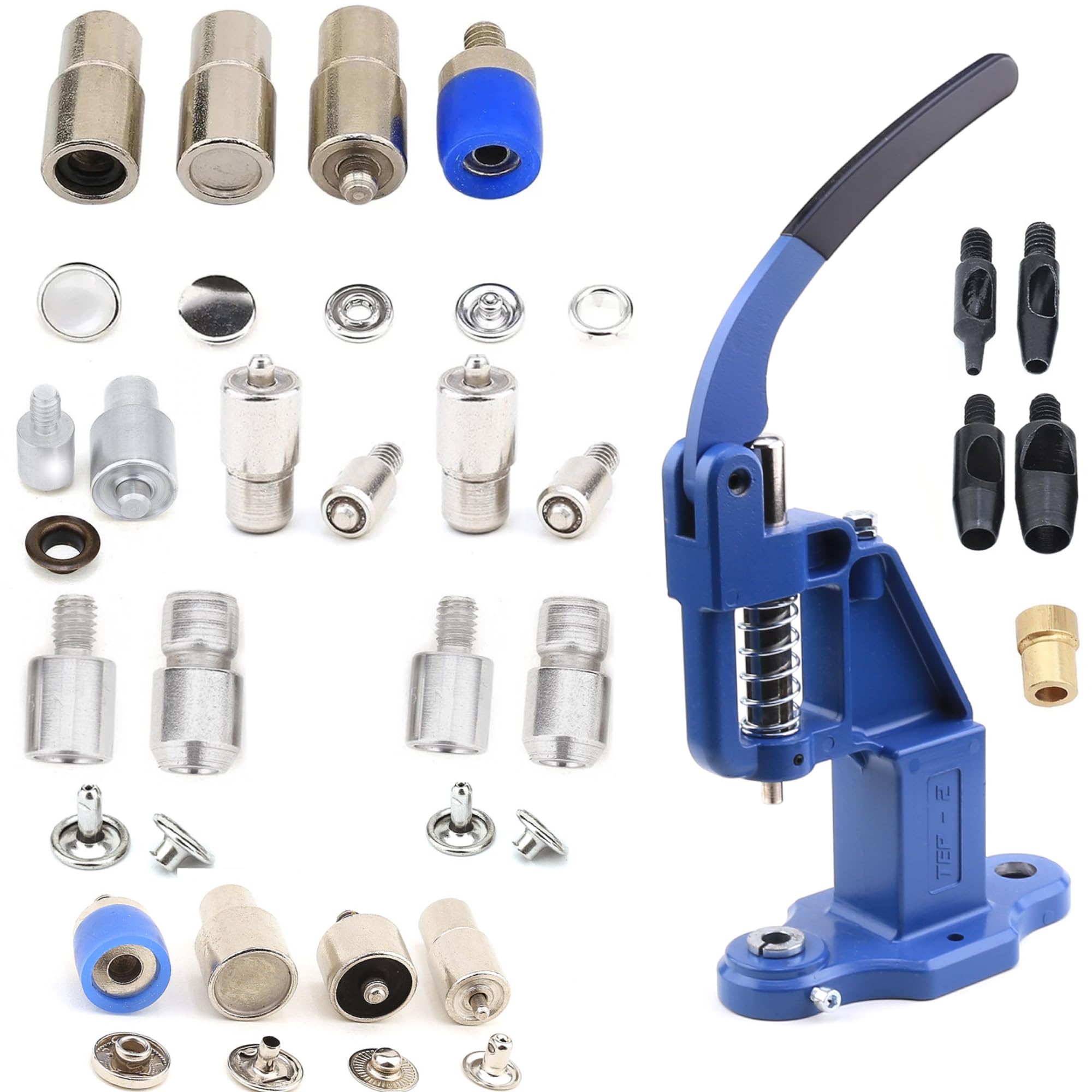 Professional Hand Press Machine Set with Essential Dies - Perfect for Snap Buttons, Grommet Eyelets, Rivets & Popper Fasteners | DIY Leather Craft, Clothing Repair & Metal Hole Punching Tool Kit
