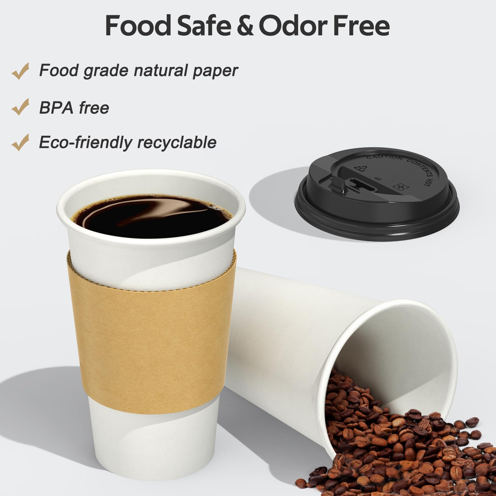 100 Pack 16 oz Disposable Coffee Cups with Lids & Sleeves - Thick Insulated Paper Cups for Hot & Cold Drinks - Leakproof To-Go Coffee Cups for Office, Cafes & Outdoor Events