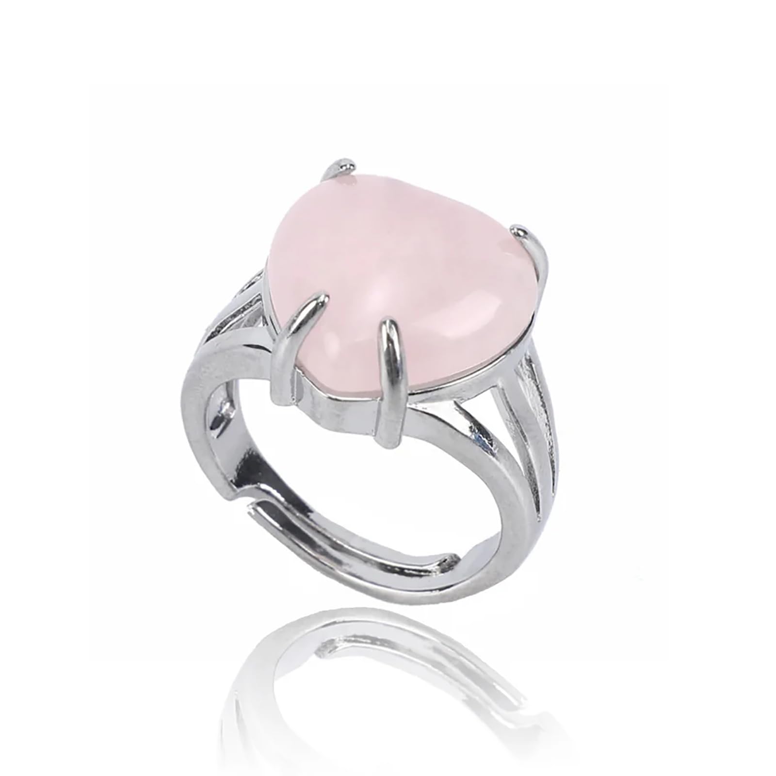 Handmade Rose Quartz Heart Ring for Women - Adjustable Open Band Natural Stone Jewelry, Healing Crystal Ring for Love & Positive Energy | Perfect for Gifts, Meditation & Everyday Wear