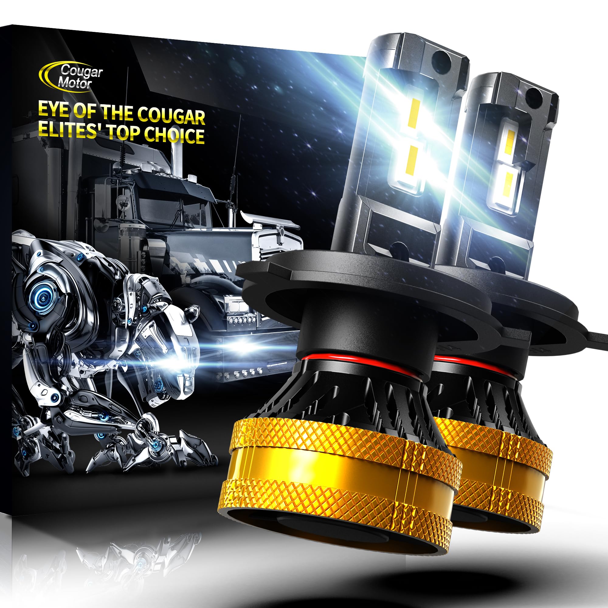Cougar Motor H4 LED Headlight Bulbs 9003 6500K White - High Brightness Fog Lights with Cooling Fan, Easy Installation for Cars, Trucks, SUVs - Perfect for Night Driving and Bad Weather Conditions (Pack of 2)