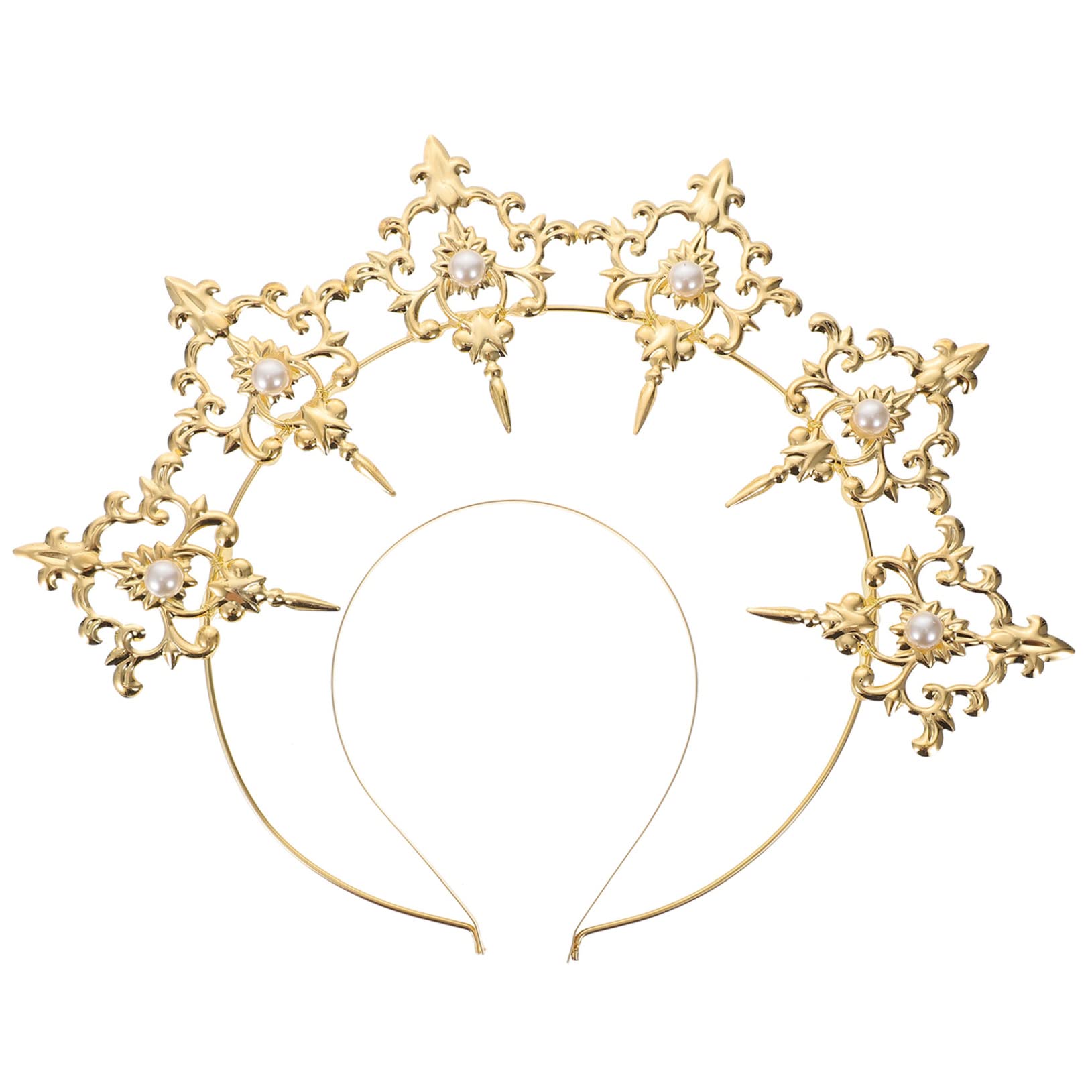 8 Pcs Gold Metal Halo Headbands for Women - Our Lady Mary Headpiece, Braided Hair Accessories for Bridal, Wedding & Holy Occasions - Perfect for Church, Parties & Special Events (Golden, 3 Pack)