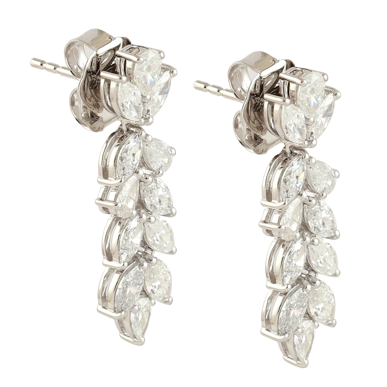 18K White Gold Rose Cut Diamond Designer Dangle Earrings for Women - Elegant Jewelry Gift for Weddings, Parties & Special Occasions
