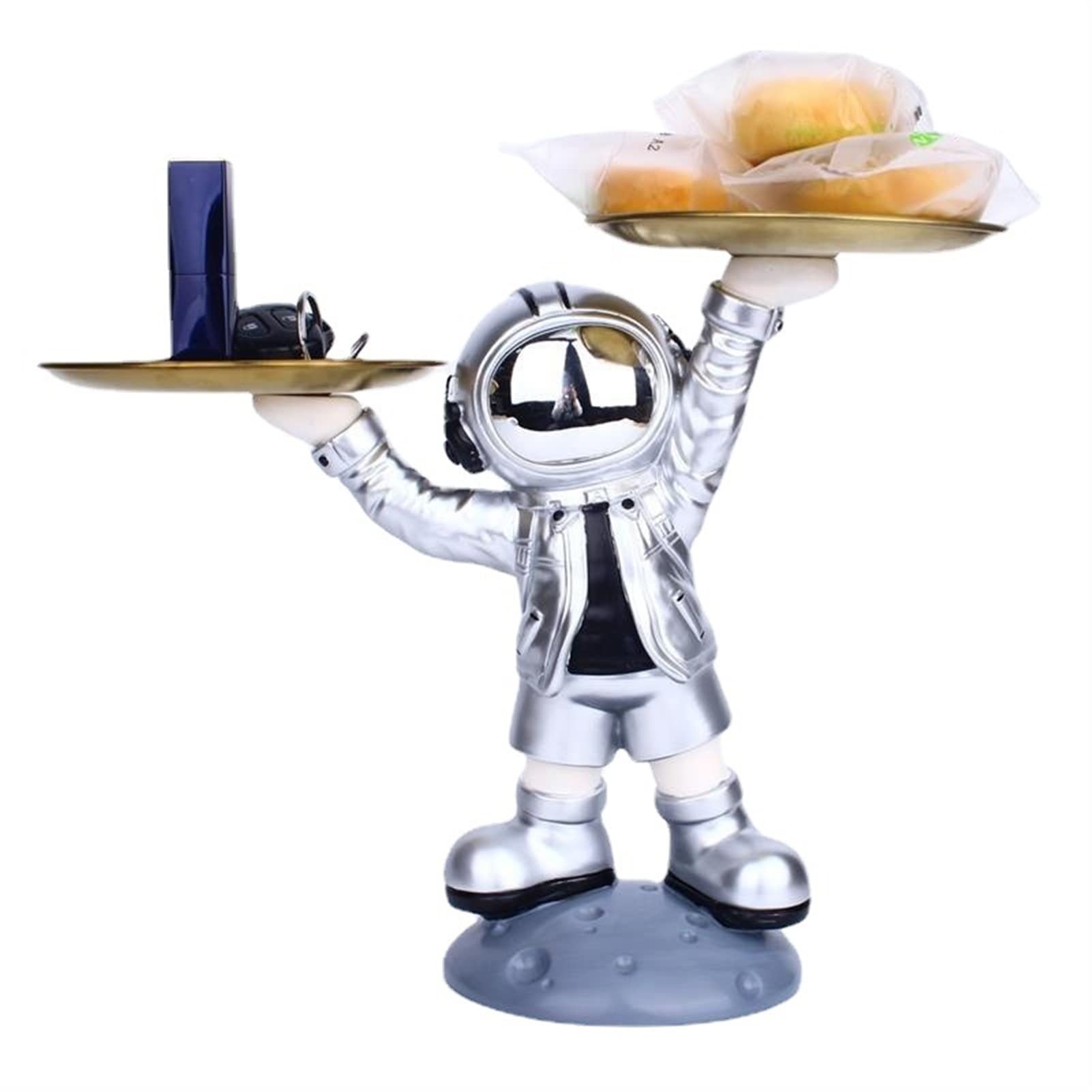 Silver Astronaut Figurine Key Holder - Resin Tray Decor for Wine Cabinet, Living Room & Porch | Unique Home Decor Storage Solution | Perfect Gift for Space Lovers & Modern Interior Design