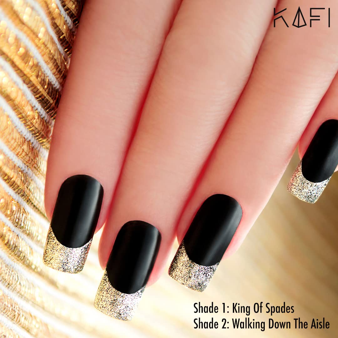 KAFI Cosmetics Nail Polish Set - 5 Colors (Base Coat, Red, Black, Silver Gold Glitter, Top Coat) - 10ml Each - Long Lasting & Non-Toxic Nail Art Kit for Women - Perfect for Parties, Weddings & Daily Manicures